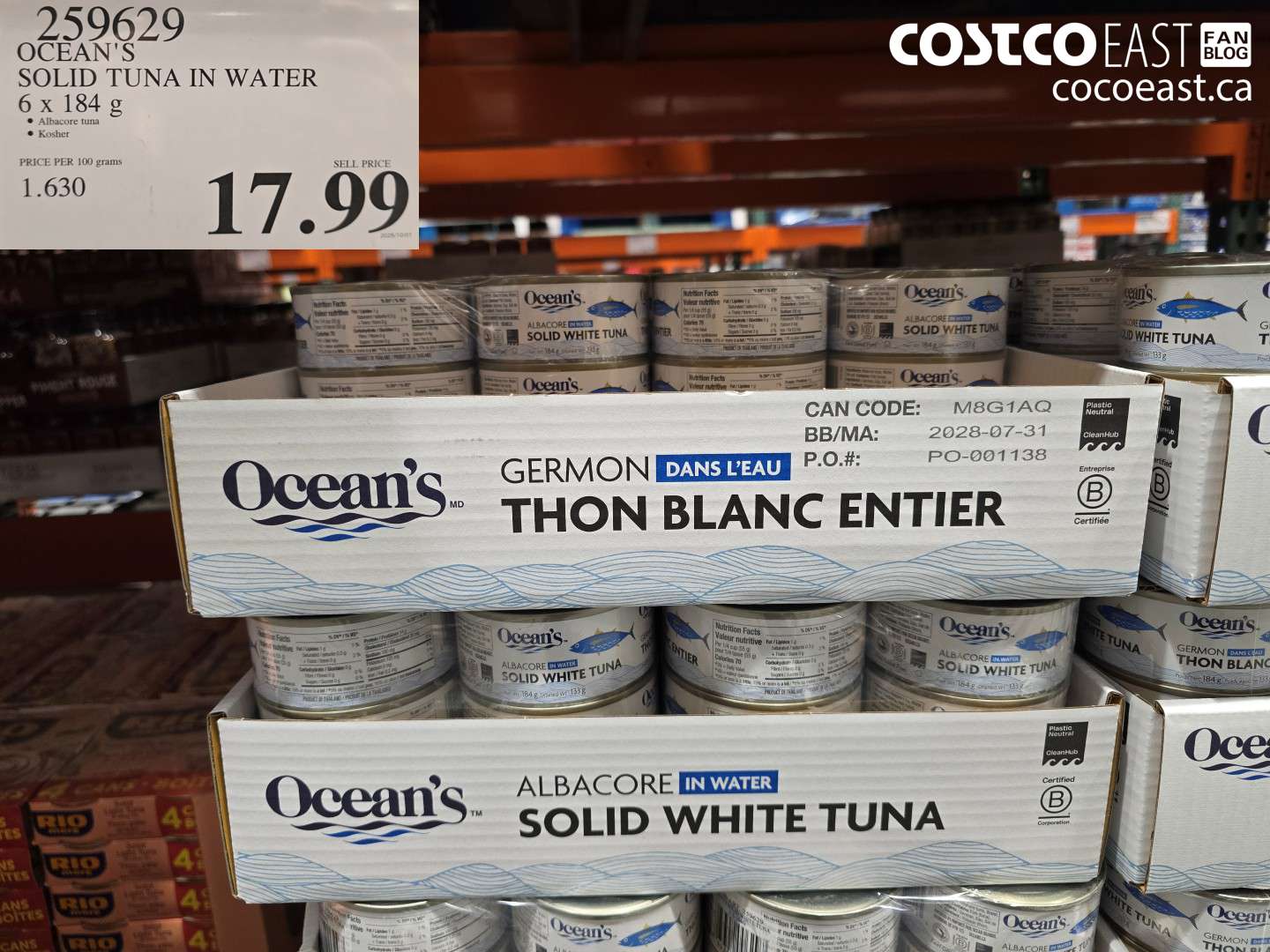 259629 OCEAN'S SOLID TUNA IN WATER 6 X 184 G $17.99