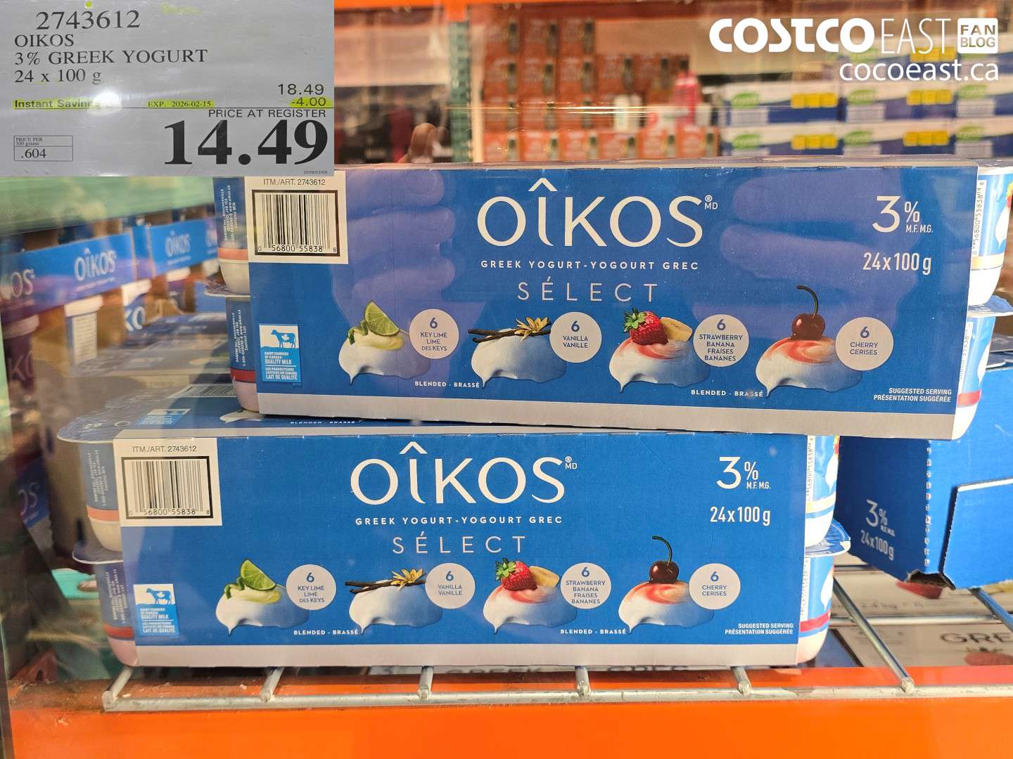 2743612 OIKOS 3% GREEK YOGURT 24 x 100 g ($4.00 INSTANT SAVINGS EXPIRES ON 2026-02-15) $14.49