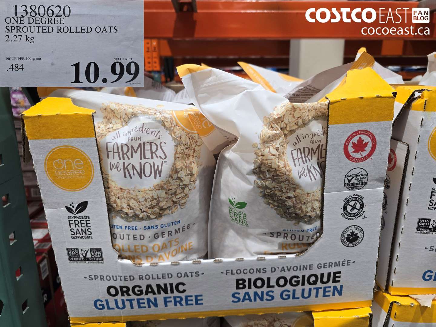 1380620 ONE DEGREE SPROUTED ROLLED OATS 2.27 KG $10.99