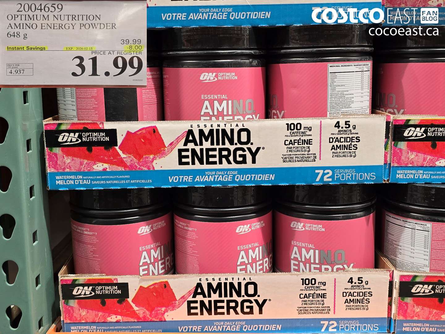 2004659 OPTIMUM NUTRITION AMINO ENERGY POWDER 648 G ($8.00 INSTANT SAVINGS EXPIRES ON 2026-02-15) $31.99
