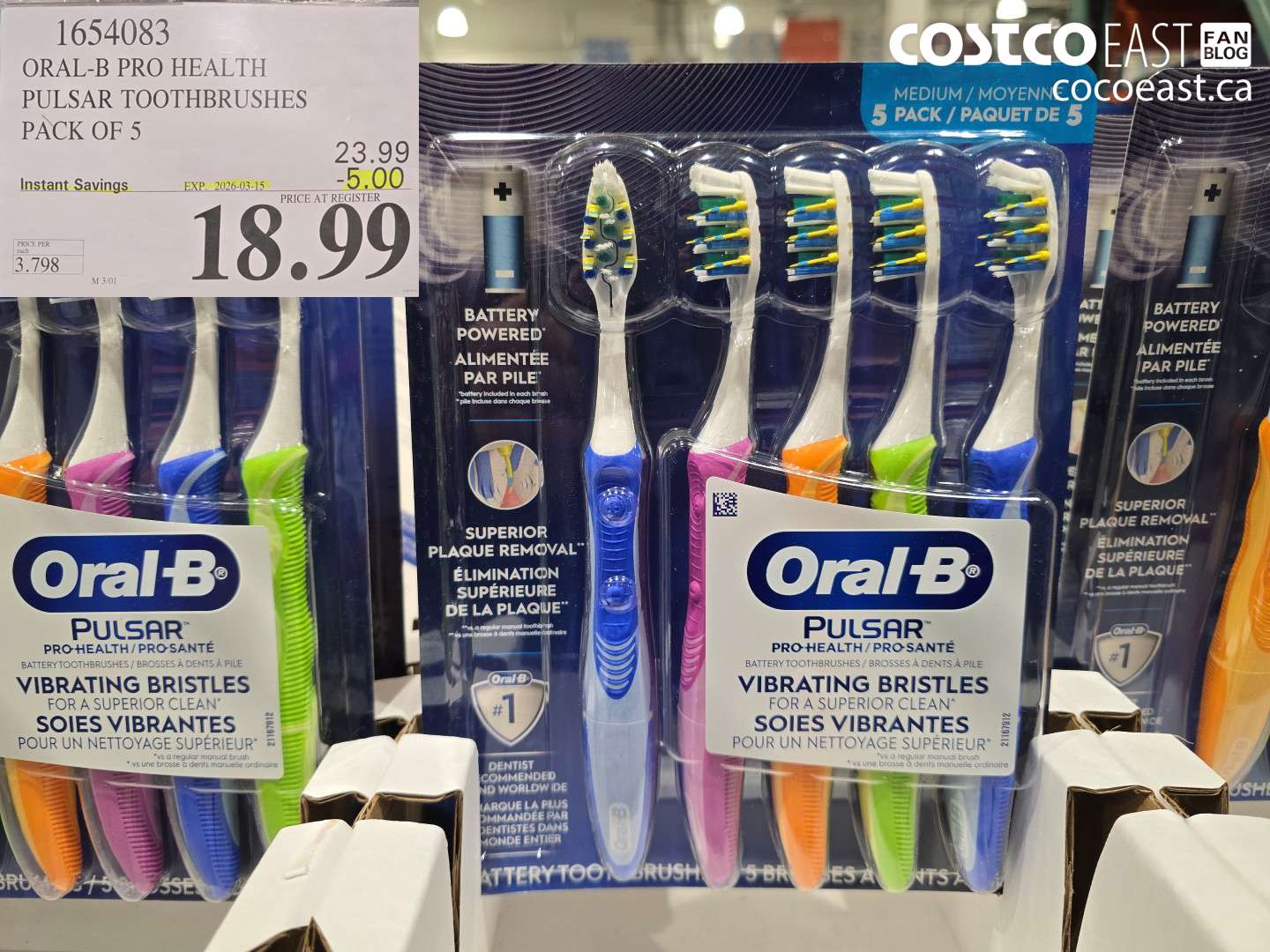 1654083 ORAL-B PRO HEALTH PULSAR TOOTHBRUSHES PACK OF 5 ($5.00 INSTANT SAVINGS EXPIRES ON 2026-03-15) $18.99