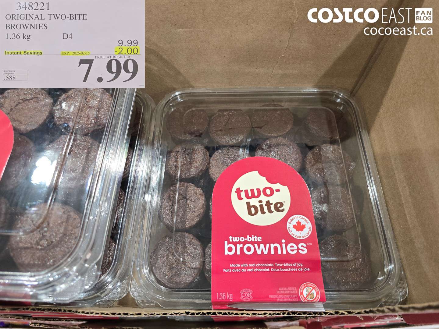 348221 ORIGINAL TWO-BITE BROWNIES 1.36 kg ($2.00 INSTANT SAVINGS EXPIRES ON 2026-02-15) $7.99