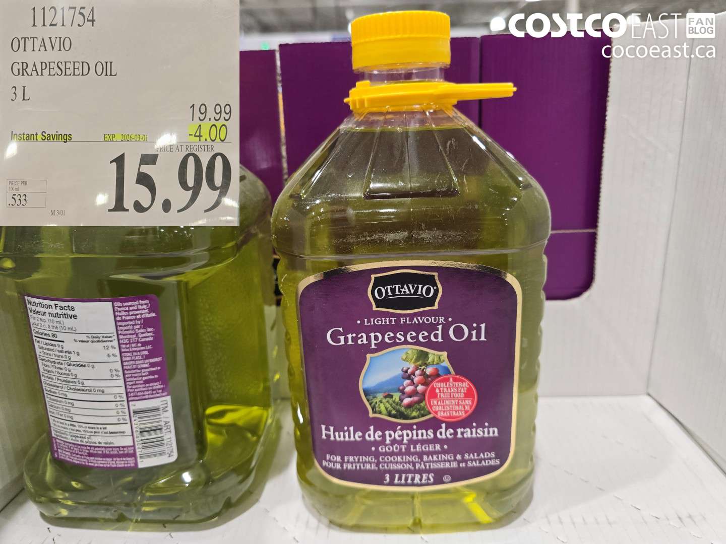 1121754 OTTAVIO GRAPSEED OIL 3 L ($4.00 INSTANT SAVINGS EXPIRES ON 2026-03-01) $15.99