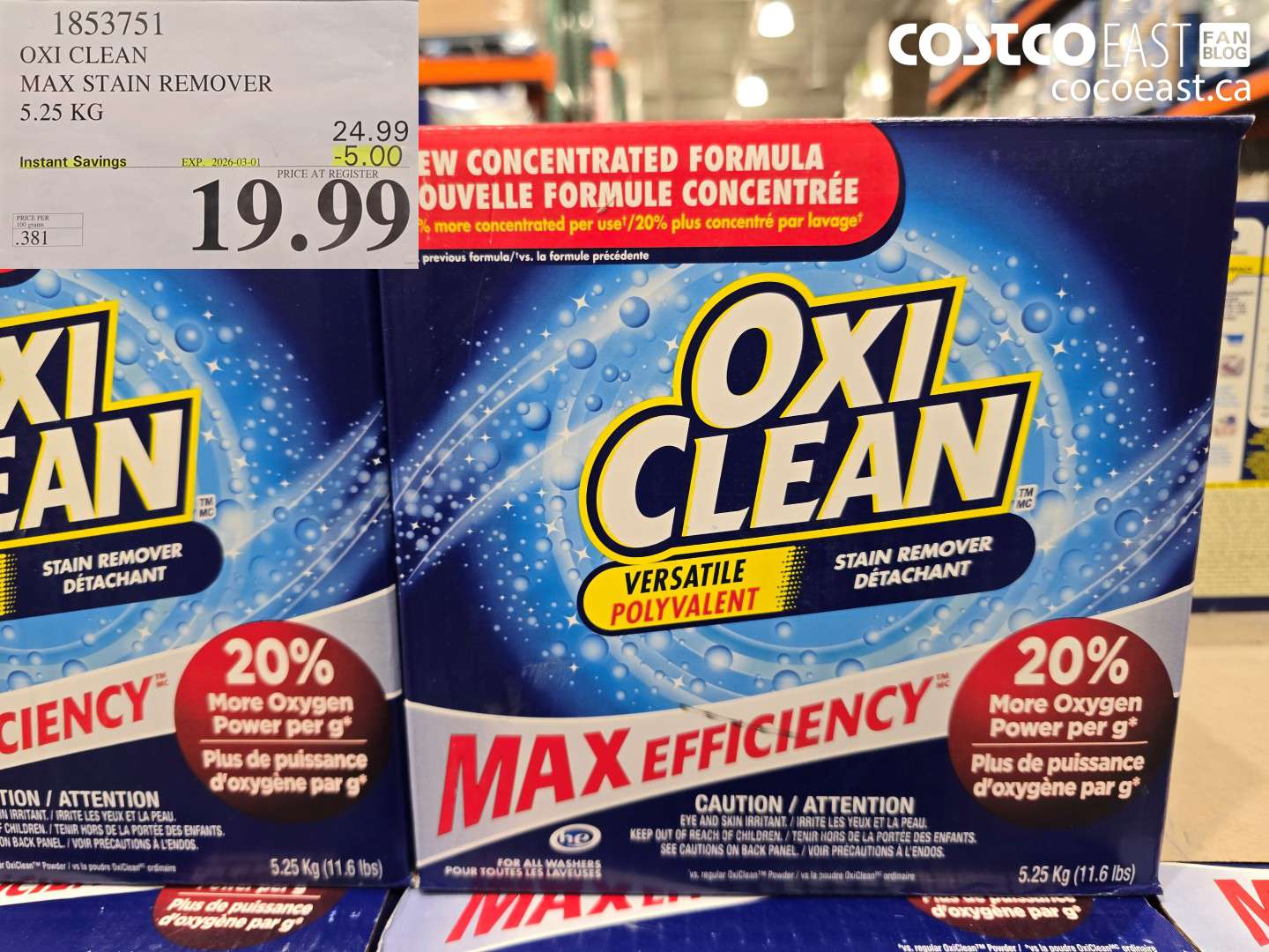 1853751 OXI CLEAN MAX STAIN REMOVER 5.25 KG ($5.00 INSTANT SAVINGS EXPIRES ON 2026-03-01) $19.99