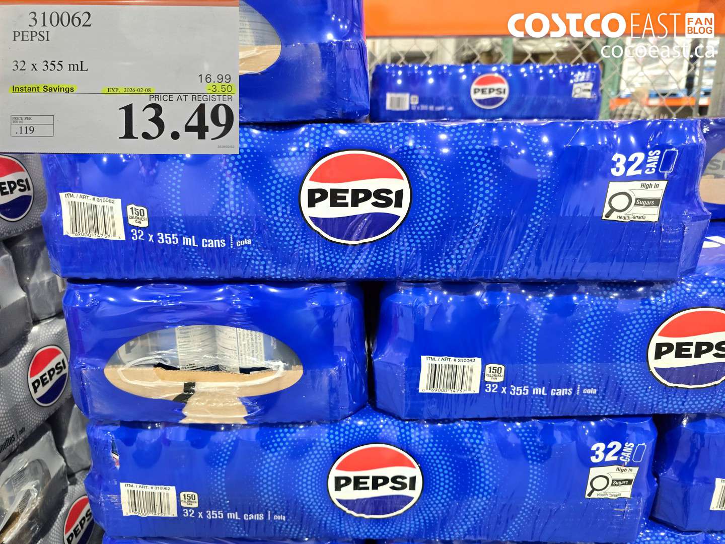 310062 PEPSI 32 X 355 ML ($3.50 INSTANT SAVINGS EXPIRES ON 2026-02-08) $13.49