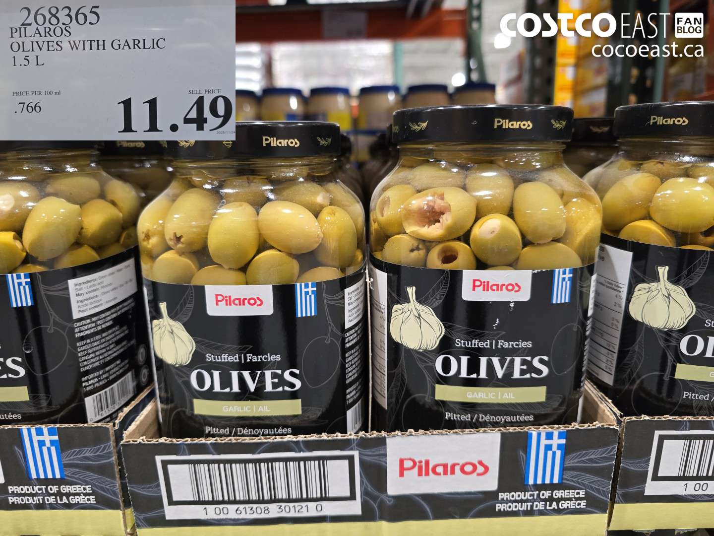 268365 PILAROS OLIVES WITH GARLIC 1.5 L $11.49
