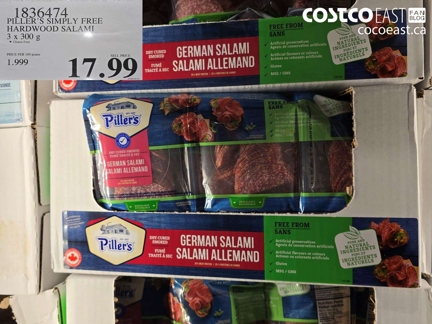 1836474 PILLER'S SIMPLY FREE HARDWOOD SALAMI 3 X 300 G $17.99