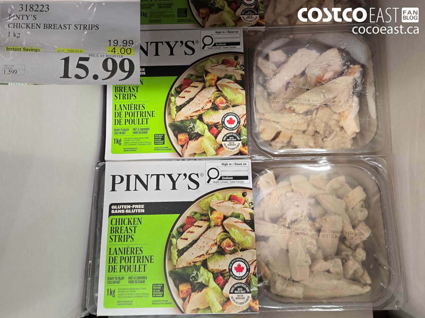 318223 PINTY'S CHICKEN BREAST STRIPS 1 KG ($4.00 INSTANT SAVINGS EXPIRES ON 2026-03-01) $15.99