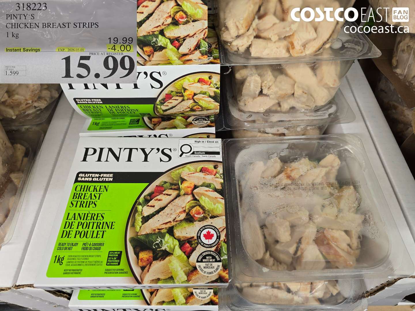318223 PINTY'S CHICKEN BREAST STRIPS 1 KG ($4.00 INSTANT SAVINGS EXPIRES ON 2026-03-01) $15.99