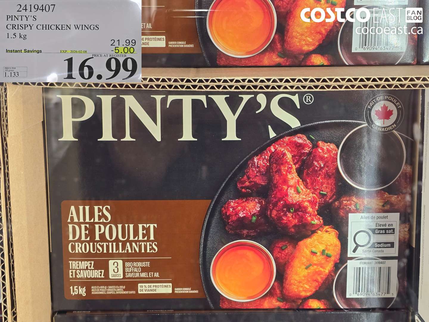 2419407 PINTY'S CRISPY CHICKEN WINGS 1.5 kg ($5.00 INSTANT SAVINGS EXPIRES ON 2026-02-08) $16.99