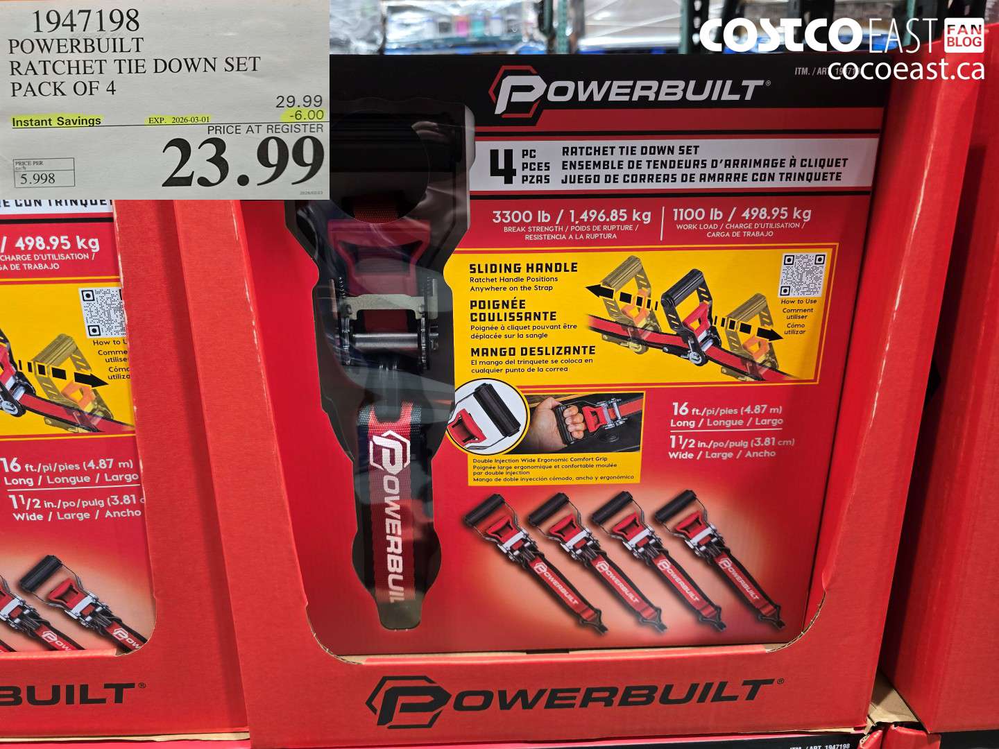 1947198 POWERBUILT RATCHET TIE DOWN SET PACK OF 4 ($6.00 INSTANT SAVINGS EXPIRES ON 2026-03-01) $23.99