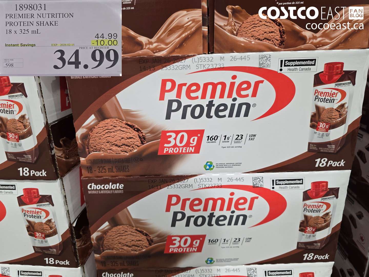 1898031 PREMIER NUTRITION PROTEIN SHAKE 18 X 325 ML ($10.00 INSTANT SAVINGS EXPIRES ON 2026-02-15) $34.99