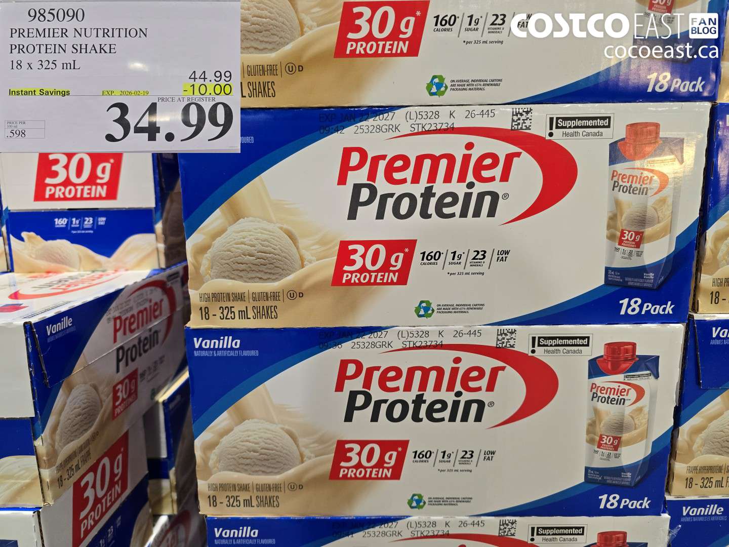 985090 PREMIER NUTRITION PROTEIN SHAKE 18 x 325 mL ($10.00 INSTANT SAVINGS EXPIRES ON 2026-02-19) $34.99