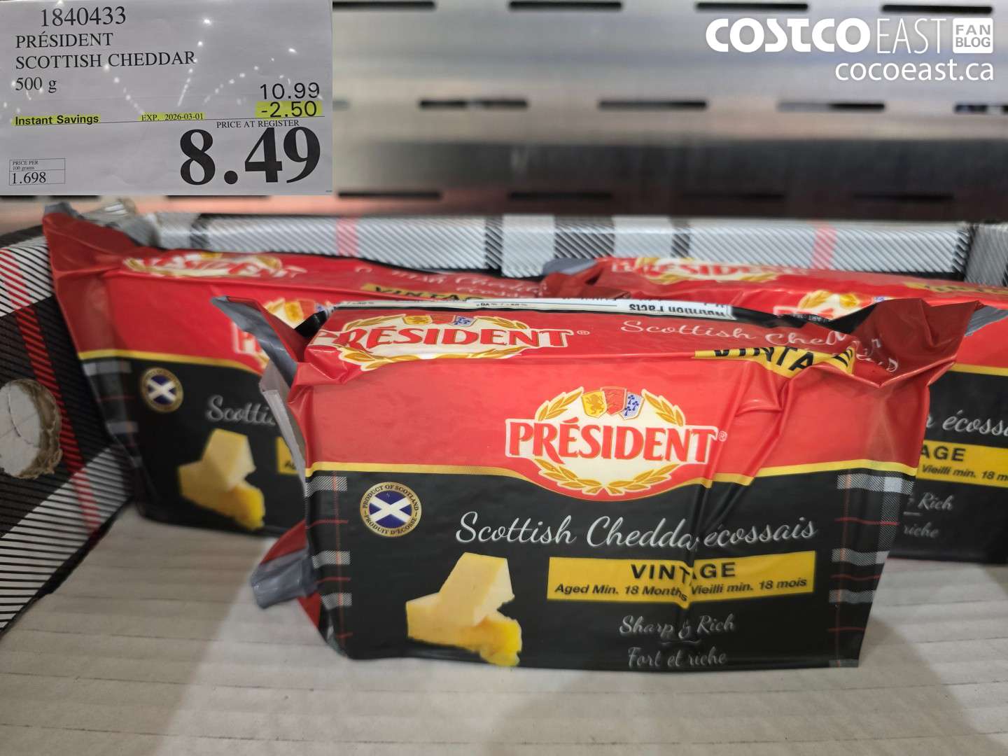 1840433 PRÉSIDENT SCOTTISH CHEDDAR ($2.50 INSTANT SAVINGS EXPIRES ON 2026-03-01) $8.49