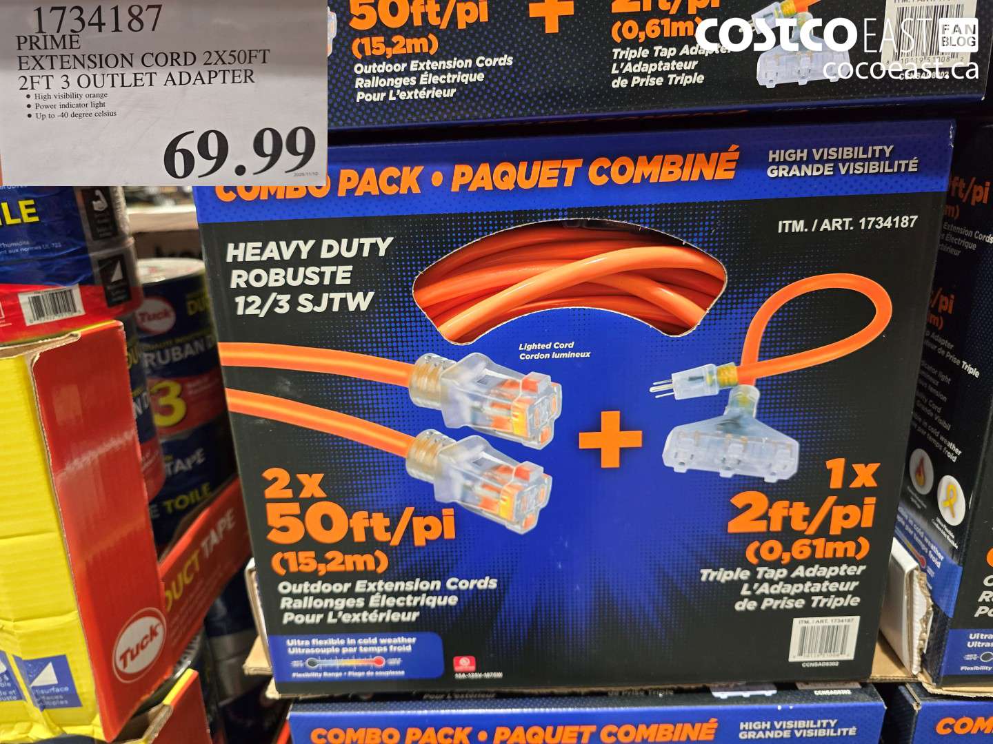 1734187 PRIME EXTENSION CORD 2X50FT 2FT 3 OUTLET ADAPTER $69.99