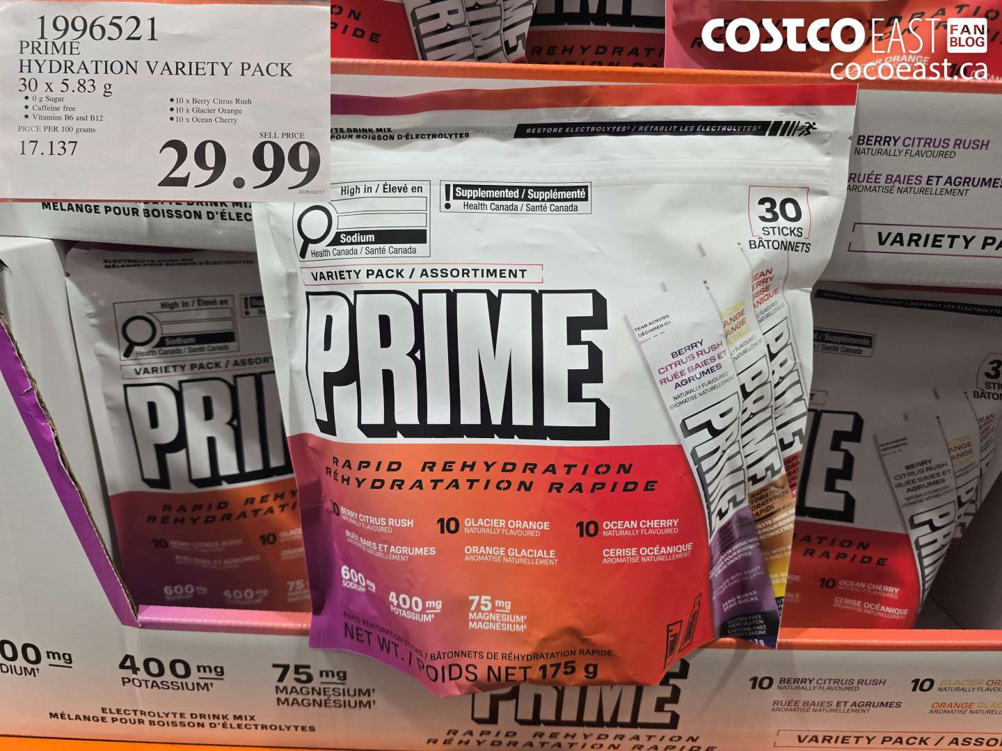 1996521 PRIME HYDRATION VARIETY PACK 30 x 5.83 g $29.99