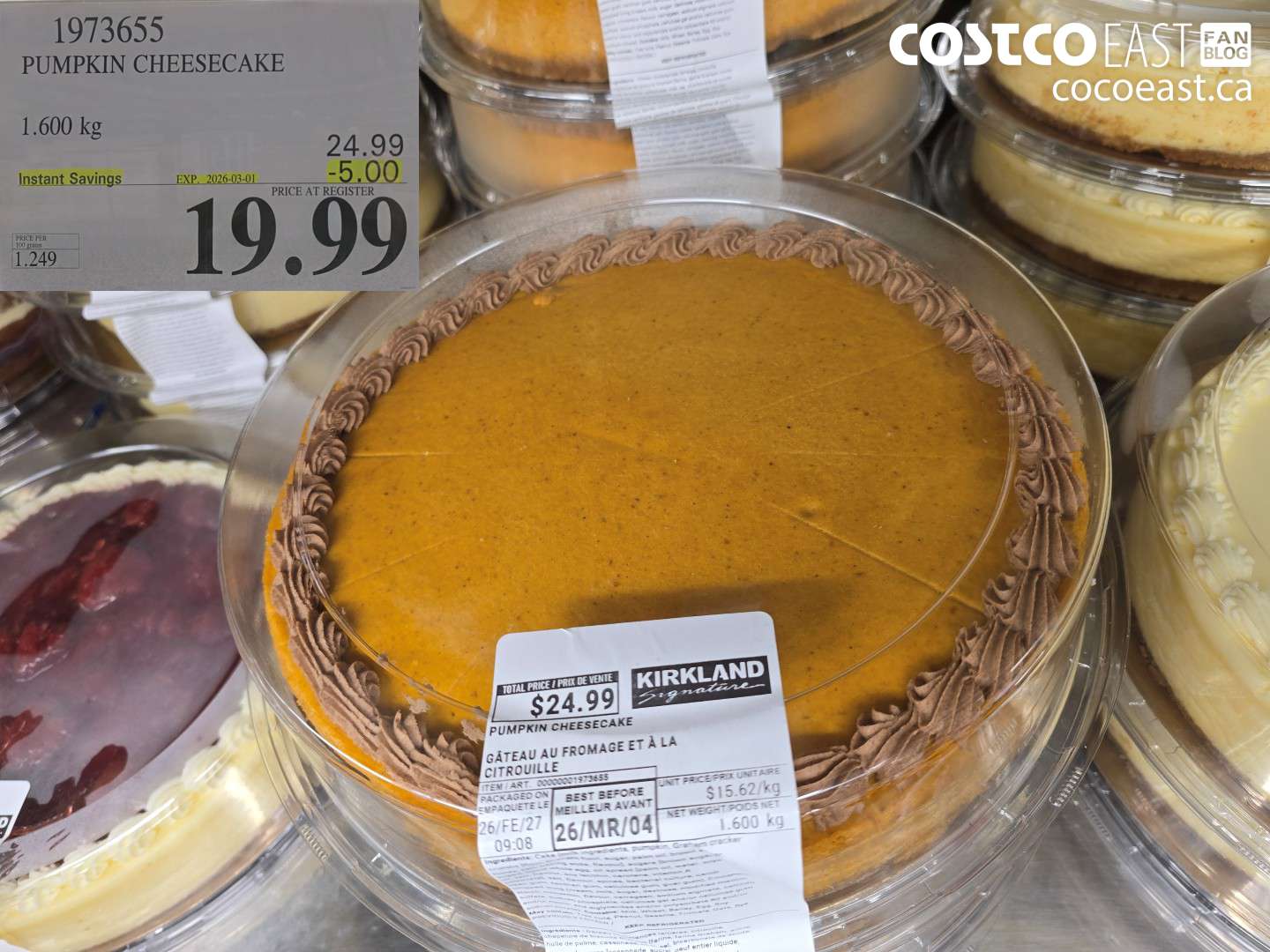 1973655 PUMPKIN CHEESECAKE 1.600 KG ($5.00 INSTANT SAVINGS EXPIRES ON 2026-03-01) $19.99