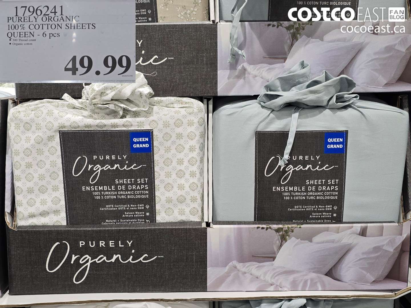 1796241 PURELY ORGANIC 100% COTTON SHEETS QUEEN - 6 pcs $49.99