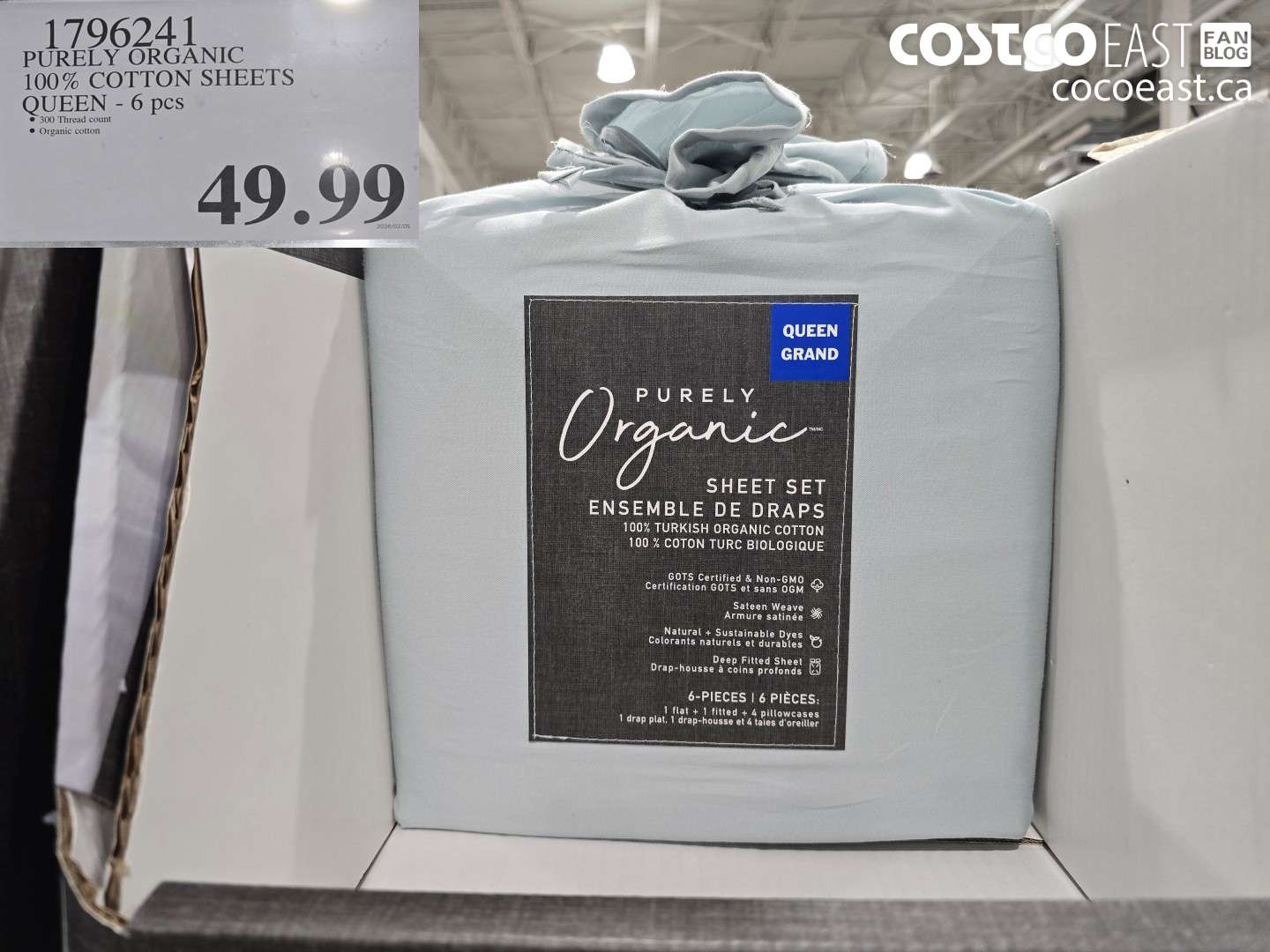 1796241 PURELY ORGANIC 100% COTTON SHEETS QUEEN - 6 pcs $49.99