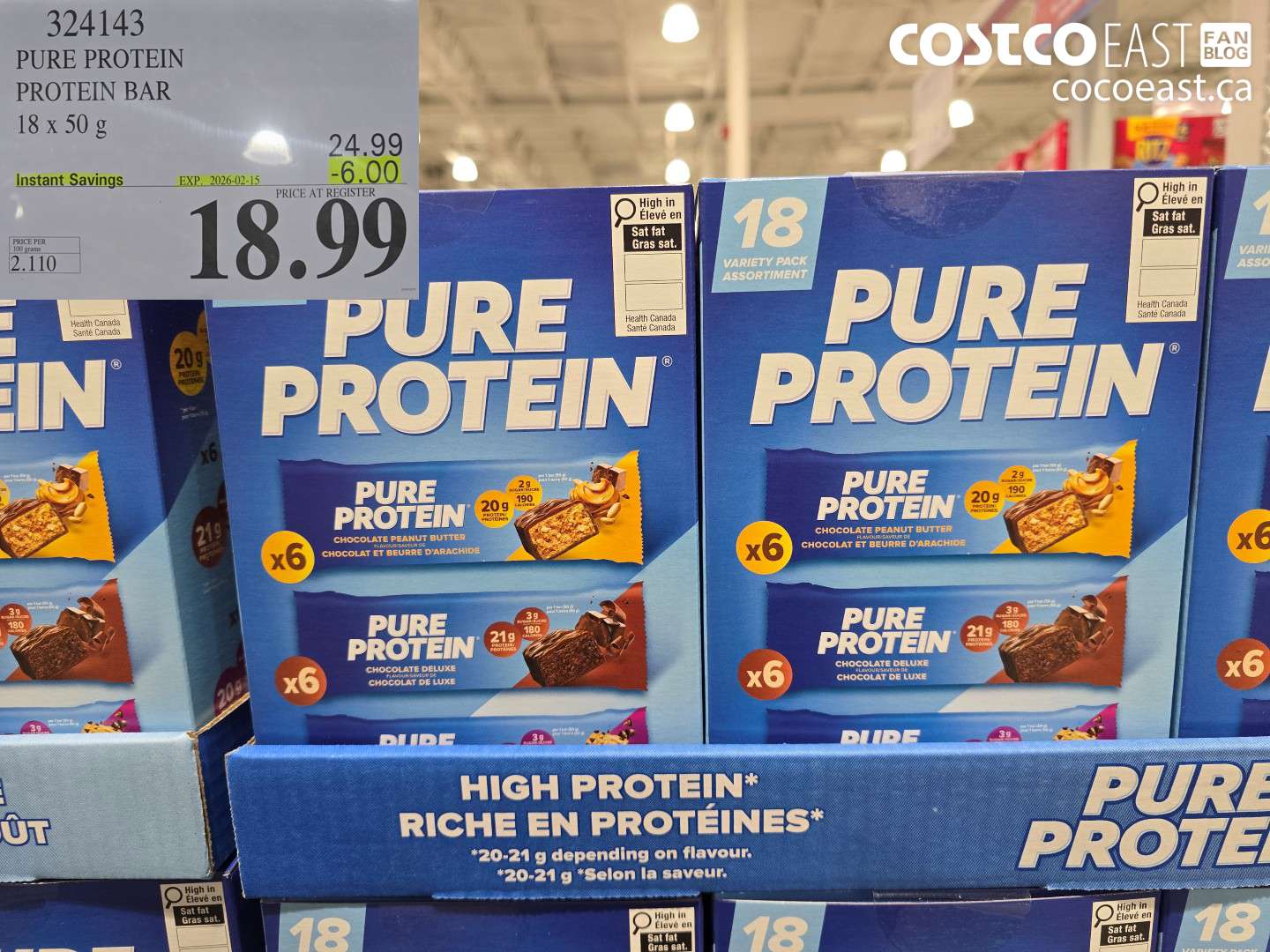 324143 PURE PROTEIN PROTEIN BAR 18 x 50G ($6.00 INSTANT SAVINGS EXPIRES ON 2026-02-15) $18.99