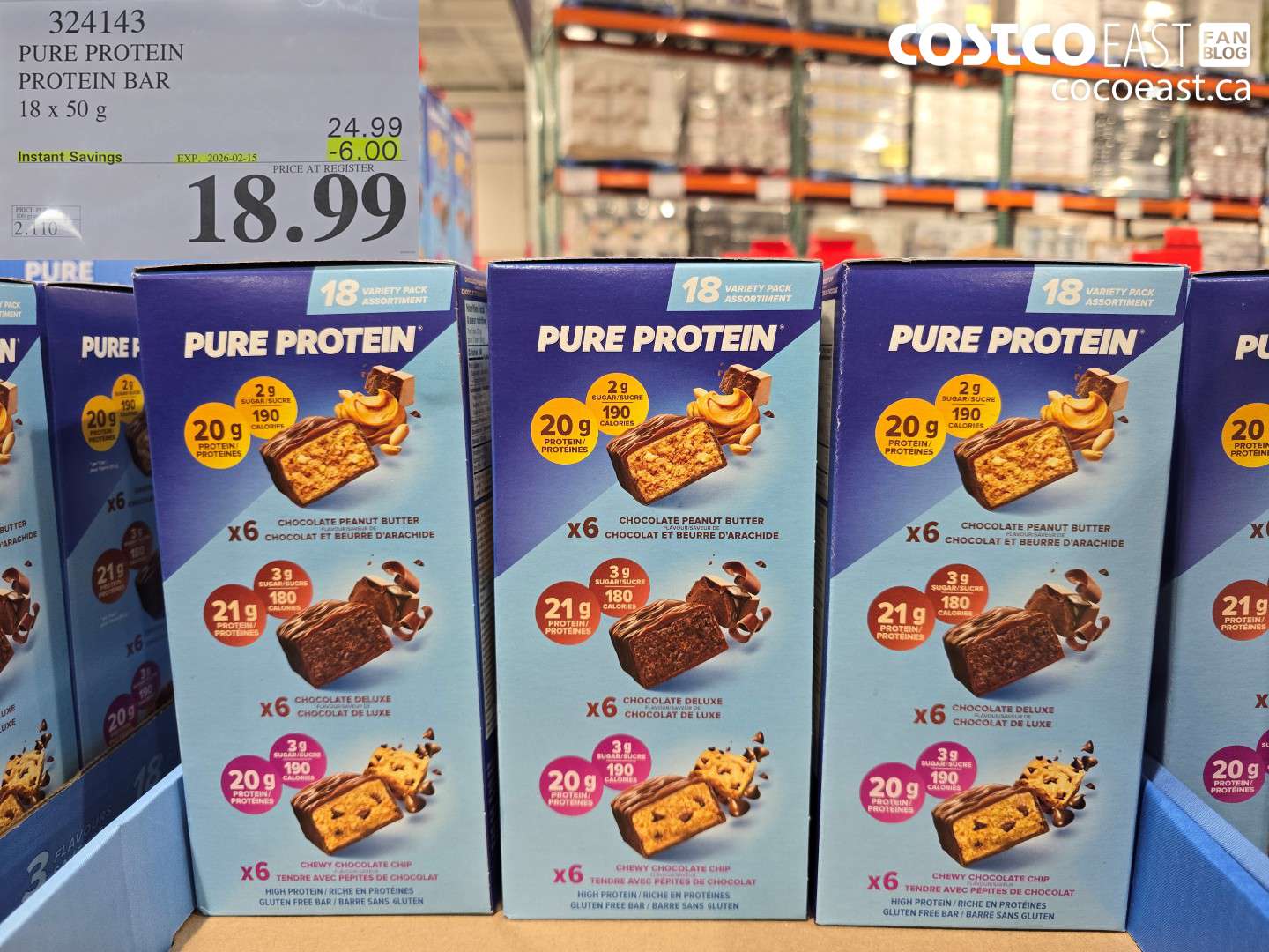 324143 PURE PROTEIN PROTEIN BAR 18 x 50 g ($6.00 INSTANT SAVINGS EXPIRES ON 2026-02-15) $18.99