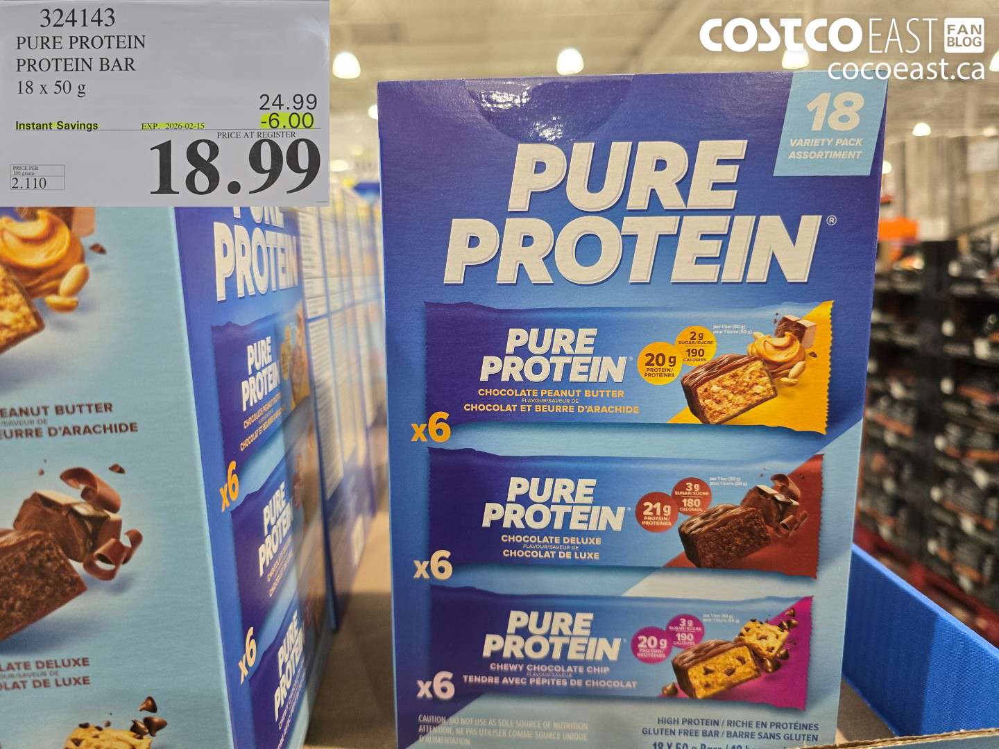 324143 PURE PROTEIN PROTEIN BAR 18 x 50 g ($6.00 INSTANT SAVINGS EXPIRES ON 2026-02-15) $18.99