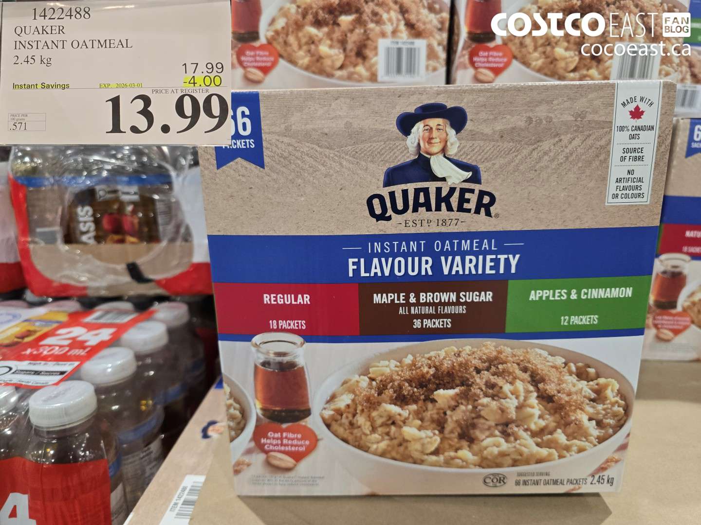 1422488 QUAKER INSTANT OATMEAL 2.45 KG ($4.00 INSTANT SAVINGS EXPIRES ON 2026-03-01) $13.99