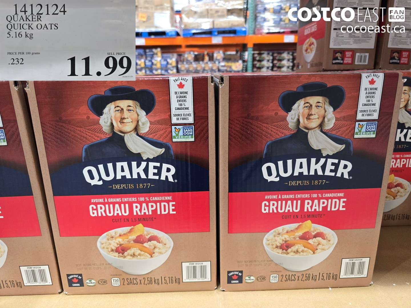 1412124 QUAKER QUICK OATS 5.16 kg $11.99