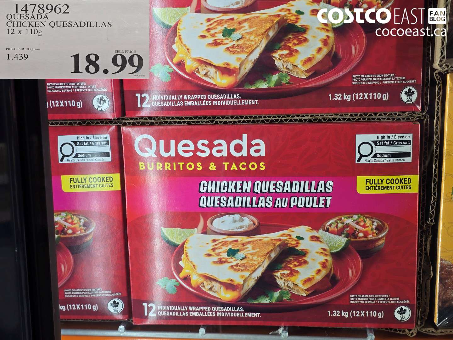 1478962 QUESADA CHICKEN QUESADILLAS 12 X 110G $18.99