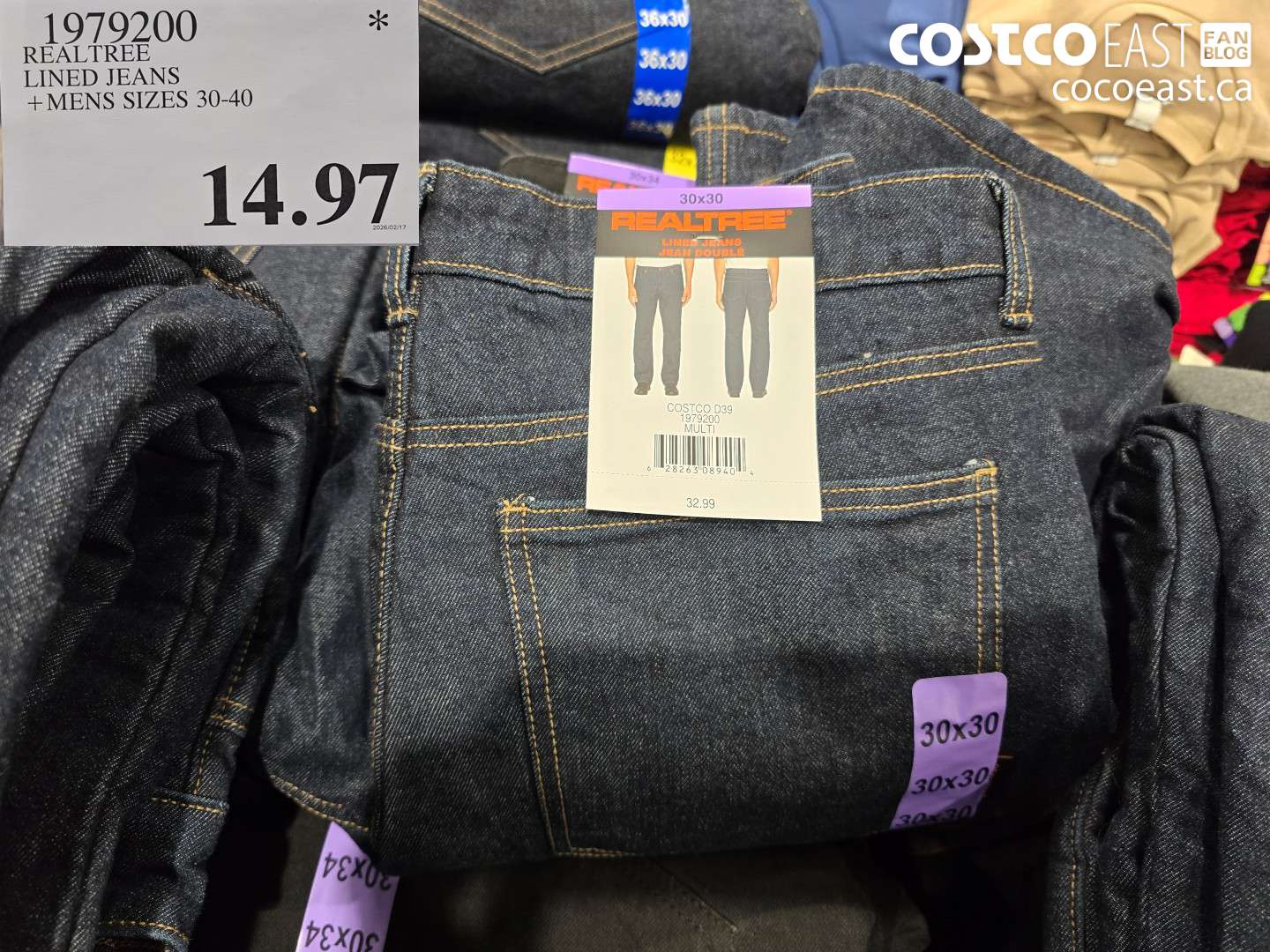 1979200 REALTREE LINED JEANS + MENS SIZES 30-40 $14.97