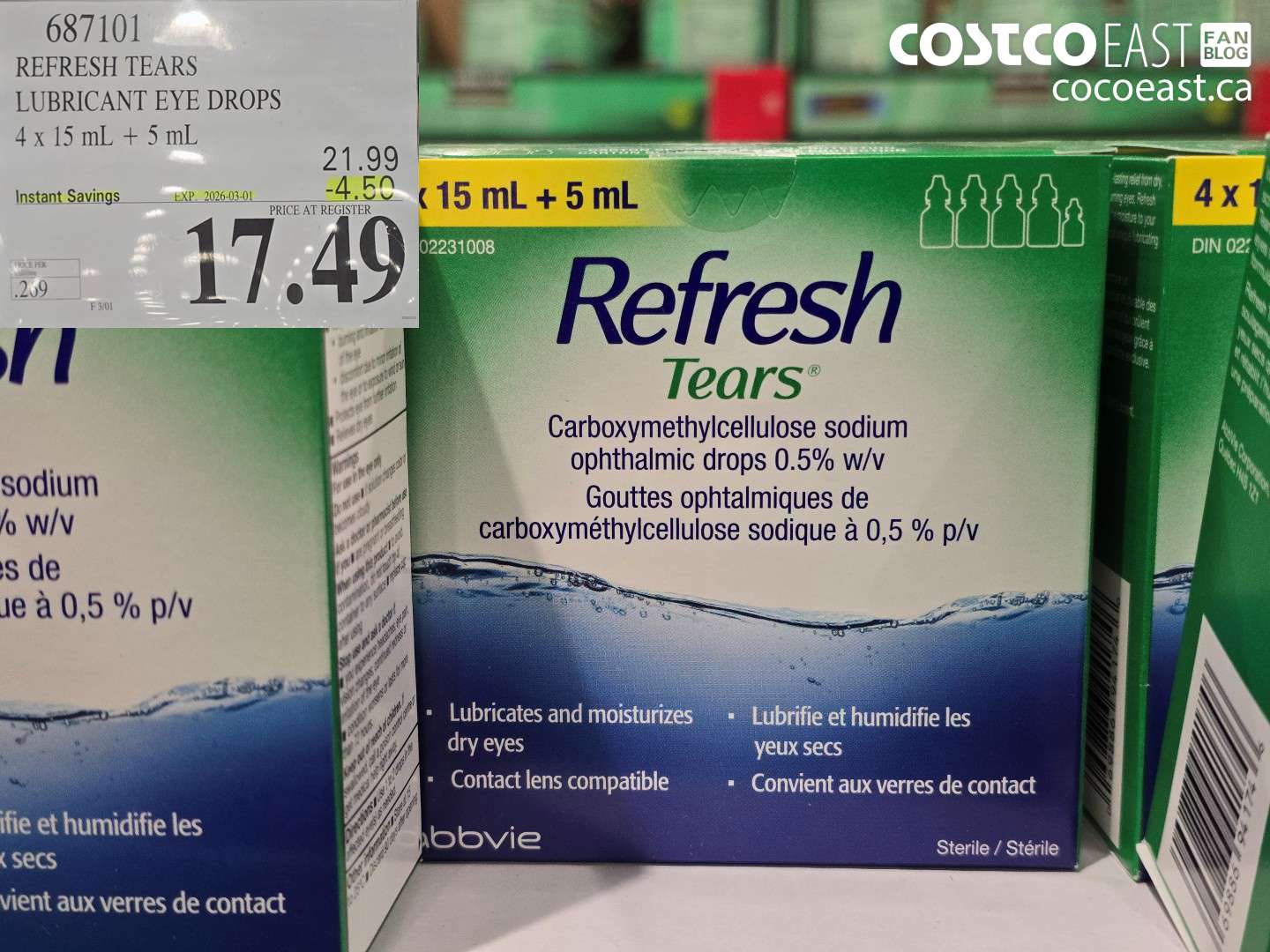 687101 REFRESH TEARS LUBRICANT EYE DROPS 4 X 15 ML + 5 ML ($4.50 INSTANT SAVINGS EXPIRES ON 2026-03-01) $17.49