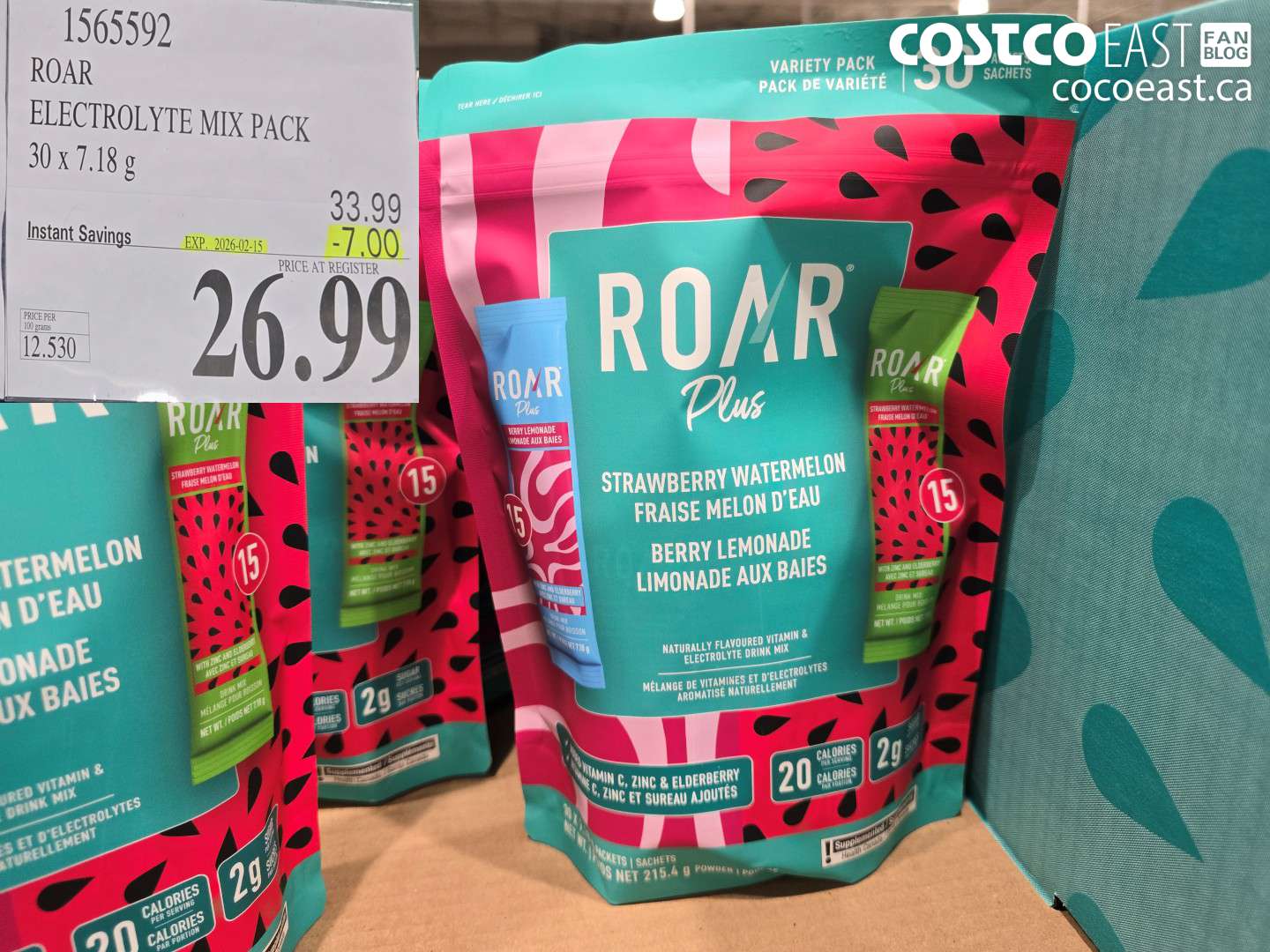1565592 ROAR ELECTROLYTE MIX PACK 30 X 7.18 G ($7.00 INSTANT SAVINGS EXPIRES ON 2026-02-15) $26.99