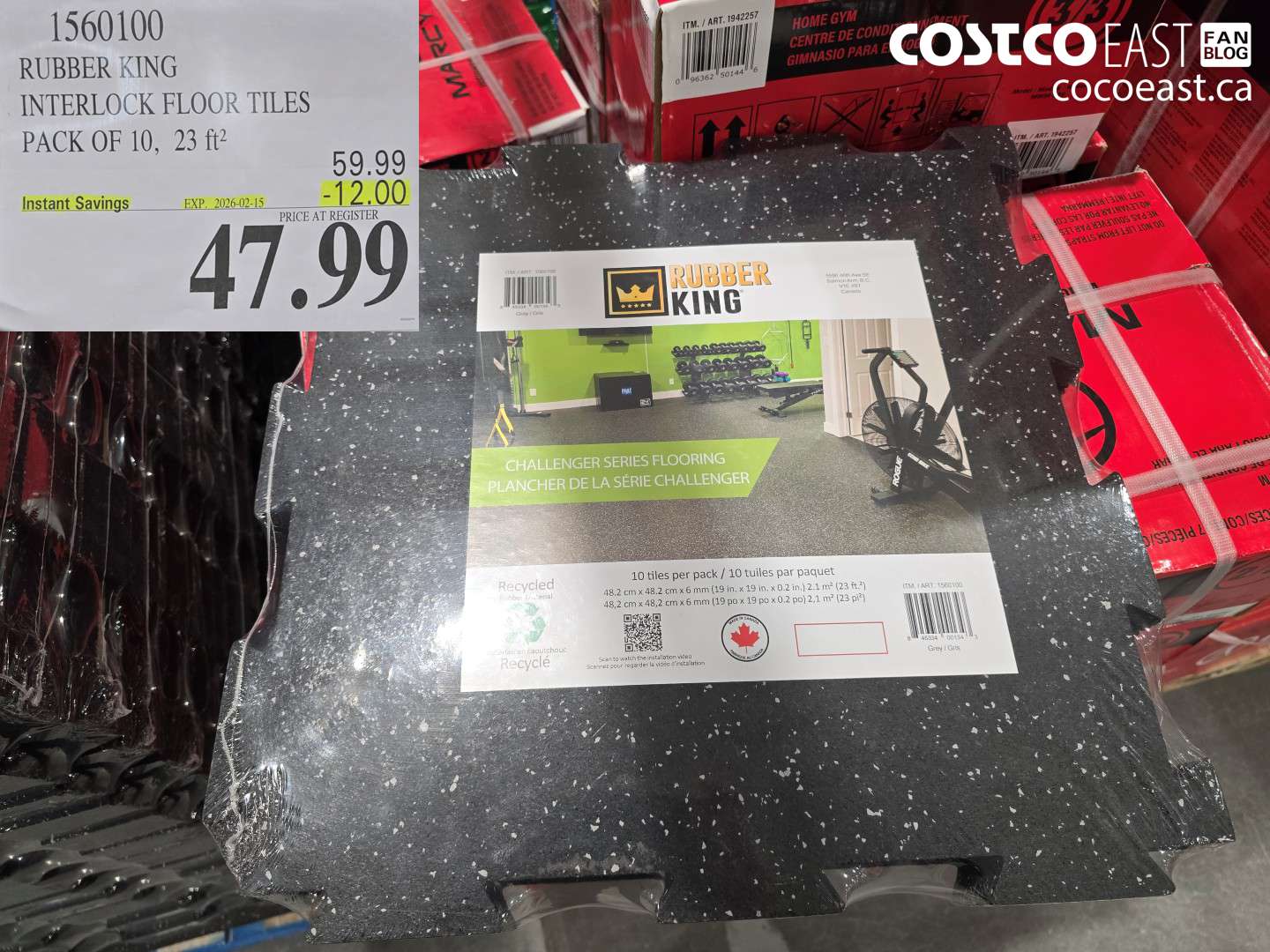 1560100 RUBBER KING INTERLOCK FLOOR TILES PACK OF 10, 23 ft² ($12.00 INSTANT SAVINGS EXPIRES ON 2026-02-15) $47.99