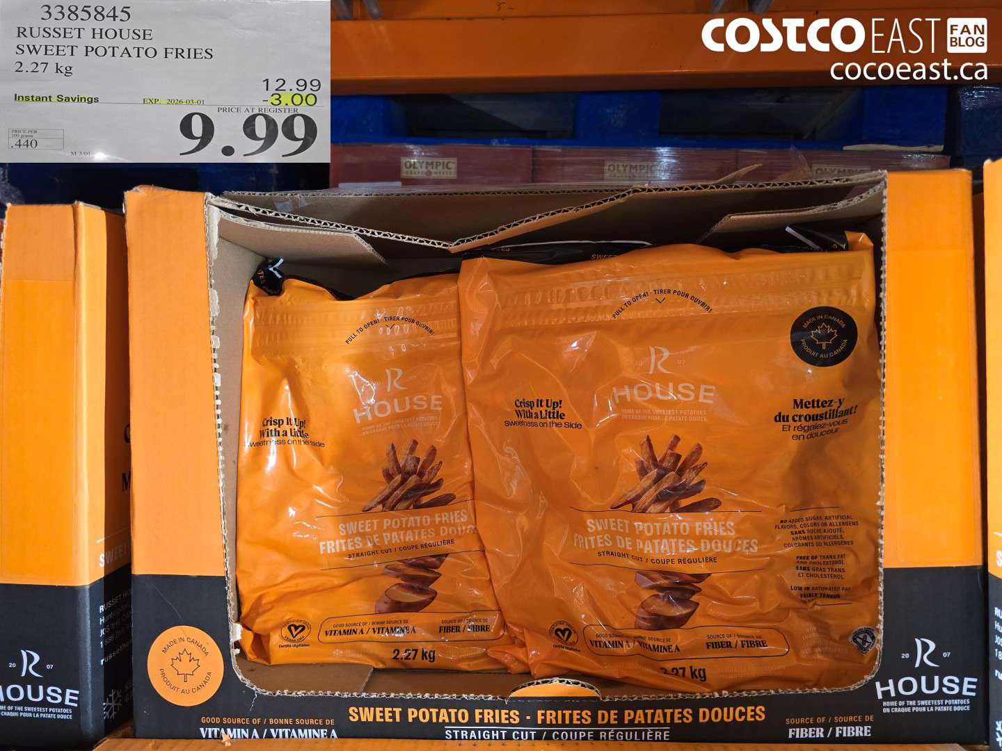 3385845 RUSSET HOUSE SWEET POTATO FRIES 2.27 kg ($3.00 INSTANT SAVINGS EXPIRES ON 2026-03-01) $9.99
