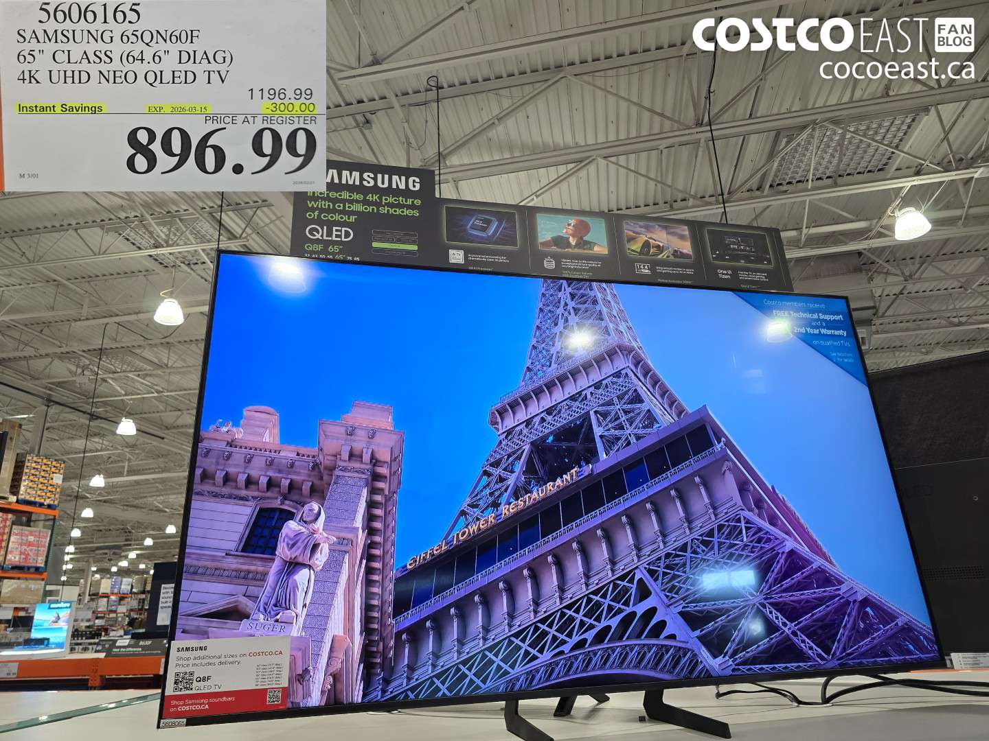 560615 SAMSUNG 65Q60F 65 CLASS (64.6 DIAG) 4K UHD NEO QLED TV ($300.00 INSTANT SAVINGS EXPIRES ON 2026-03-15) $896.99