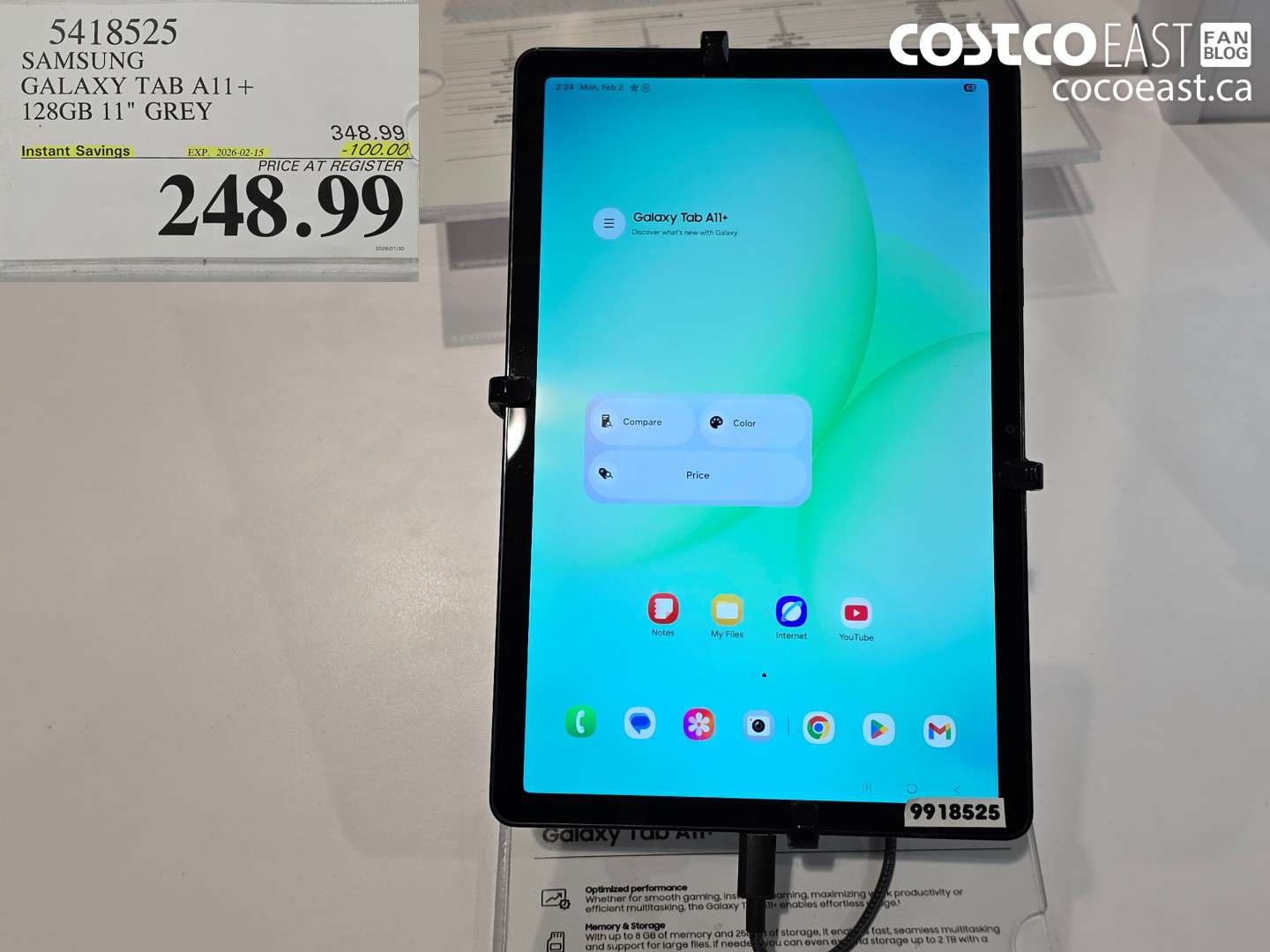 5418525 SAMSUNG GALAXY TAB A11+ 128GB 11 GREY ($100.00 INSTANT SAVINGS EXPIRES ON 2026-02-15) $248.99