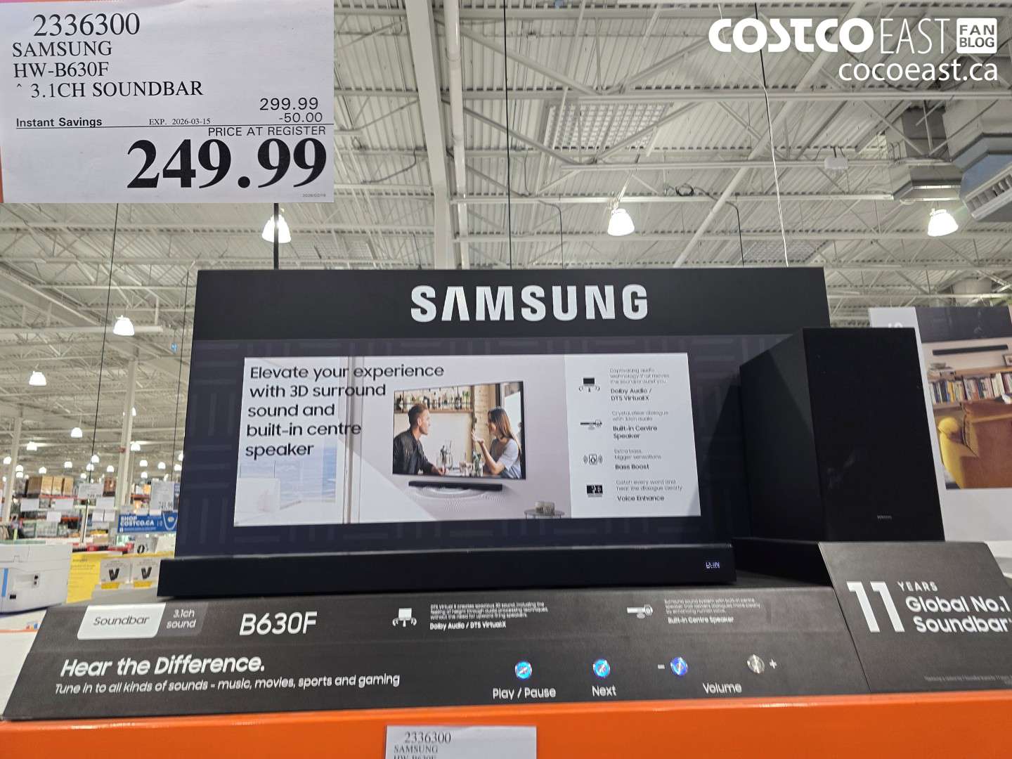 2336300 SAMSUNG HW-B630F 3.1CH SOUNDBAR ($50.00 INSTANT SAVINGS EXPIRES ON 2026-03-15) $249.99