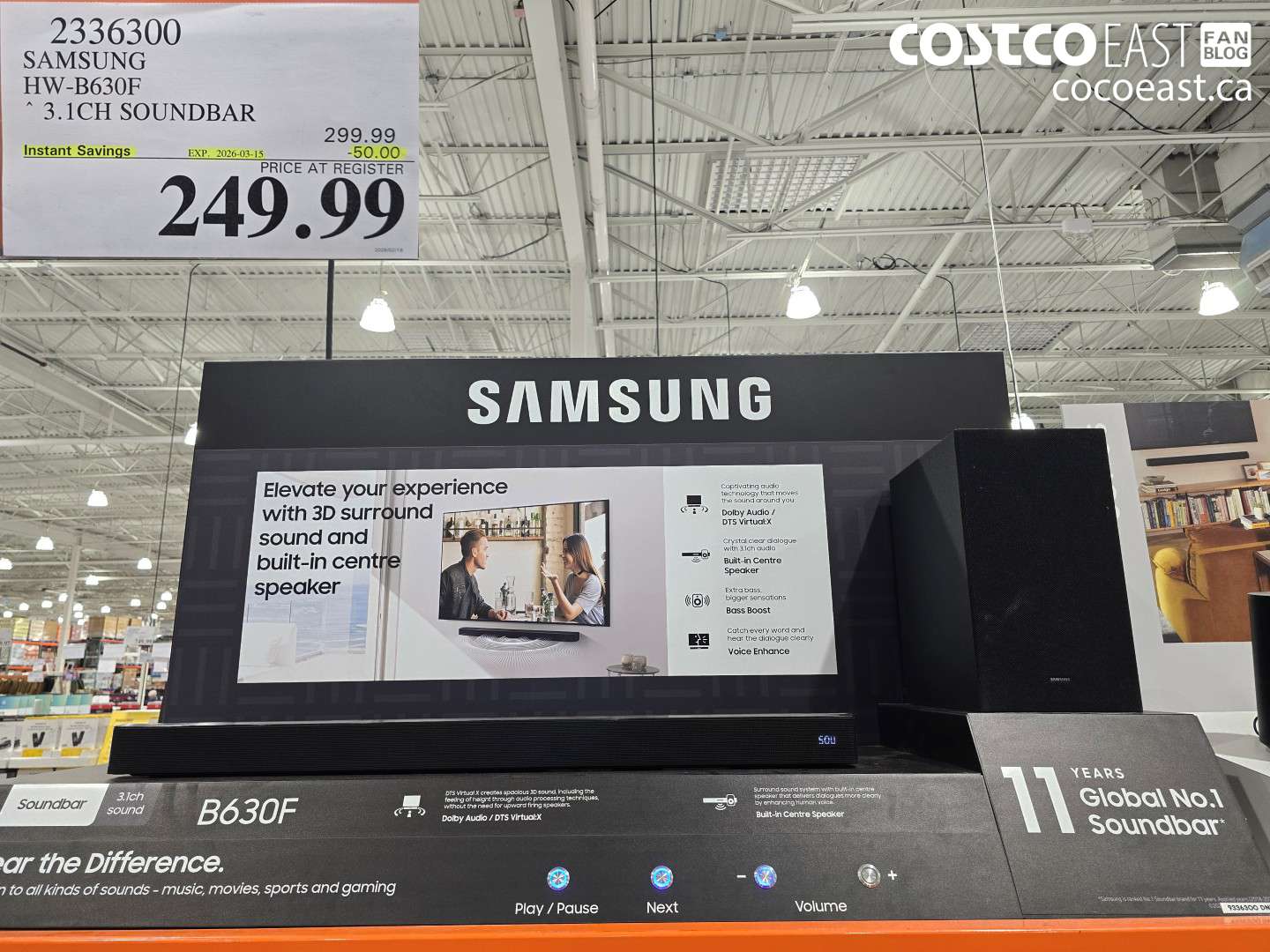 2336300 SAMSUNG HW-B630F 3.1CH SOUNDBAR ($50.00 INSTANT SAVINGS EXPIRES ON 2026-03-15) $249.99