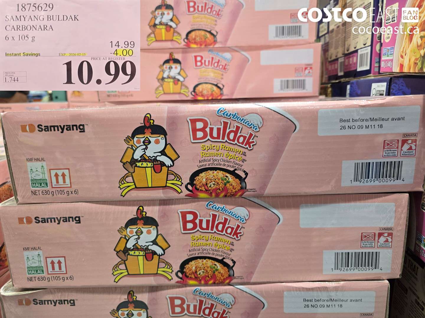 1875629 SAMYANG BULDAK CARBONARA 6 x 105 G ($4.00 INSTANT SAVINGS EXPIRES ON 2026-02-15) $10.99