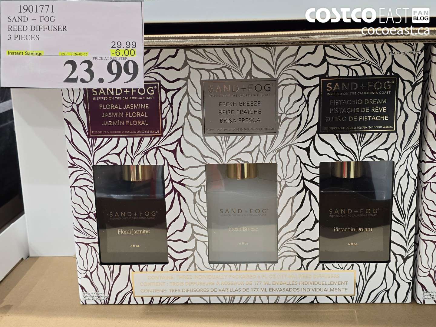 1901771 SAND + FOG REED DIFFUSER 3 PIECES ($6.00 INSTANT SAVINGS EXPIRES ON 2026-03-15) $23.99
