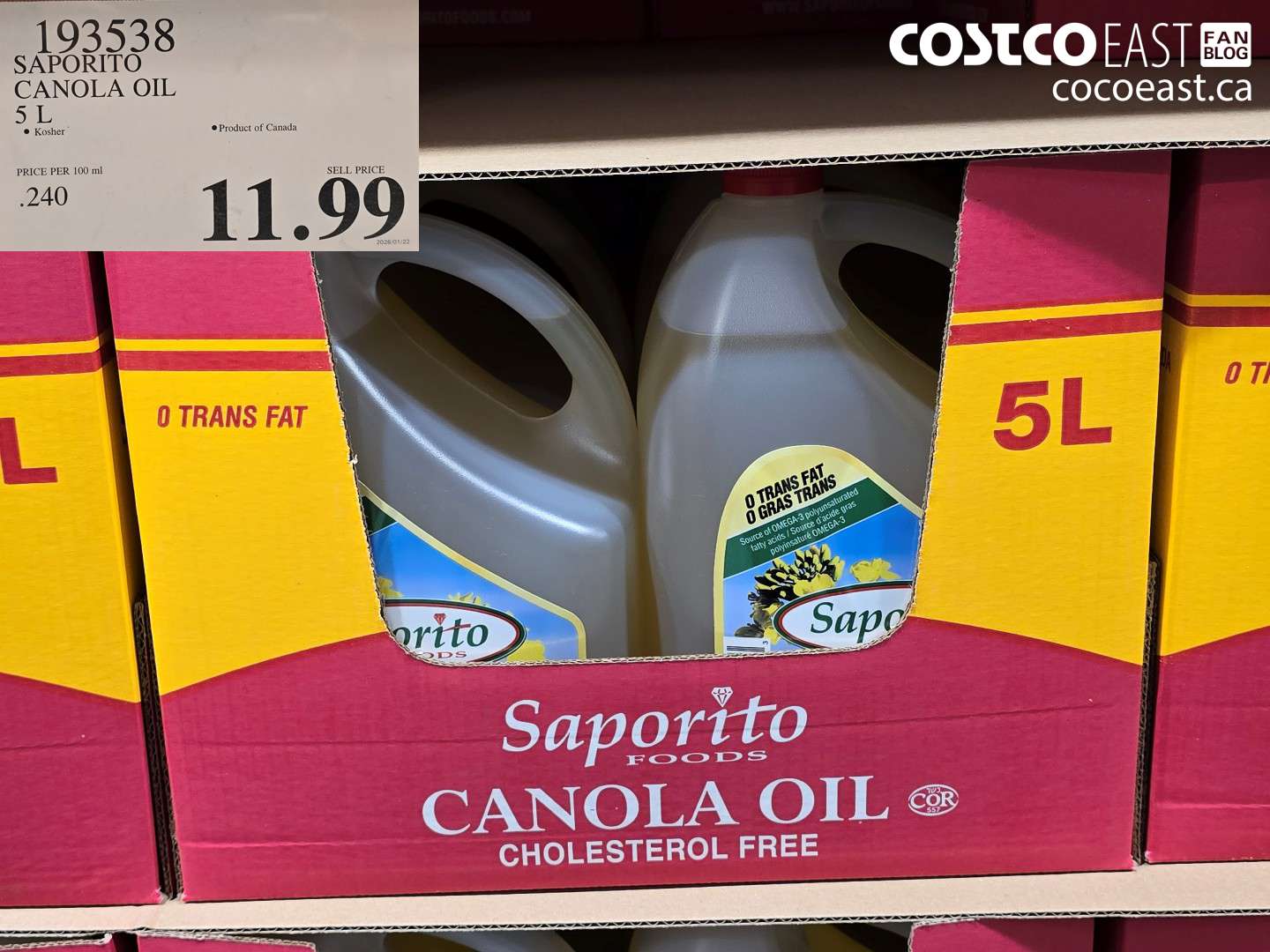193538 SAPORITO CANOLA OIL 5L $11.99