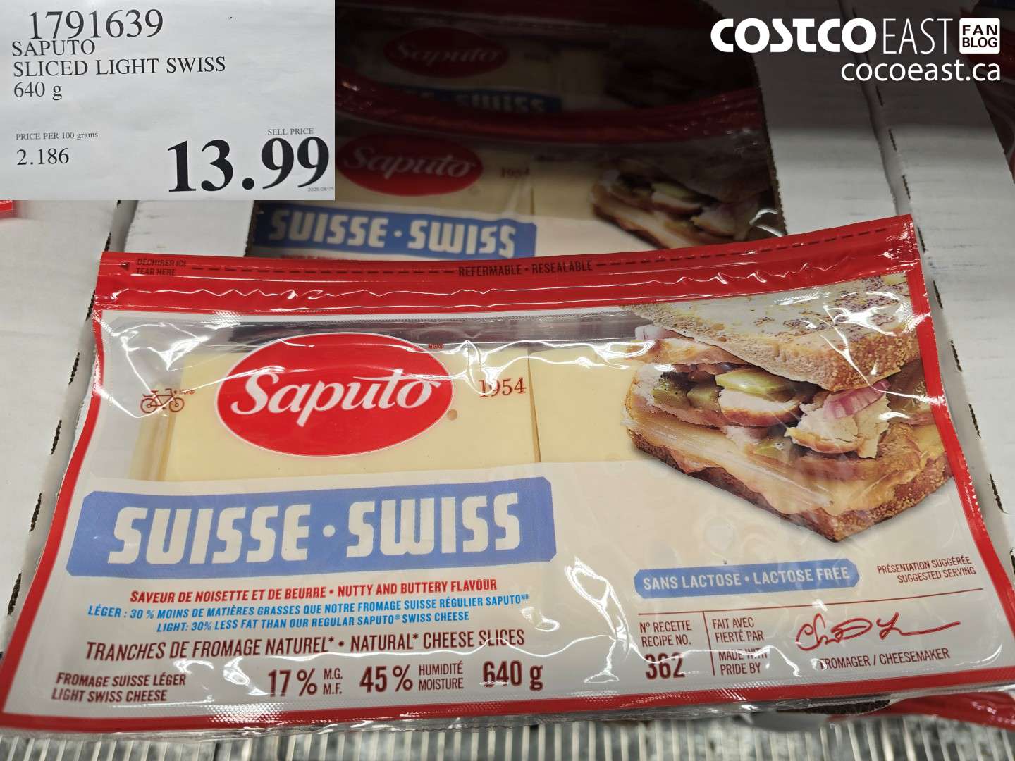 1791639 SAPUTO SLICED LIGHT SWISS 640 G $13.99