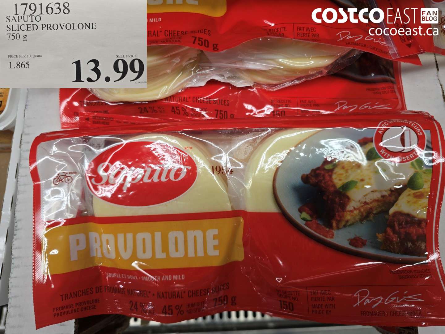 1791638 SAPUTO SLICED PROVOLONE 750 G $13.99