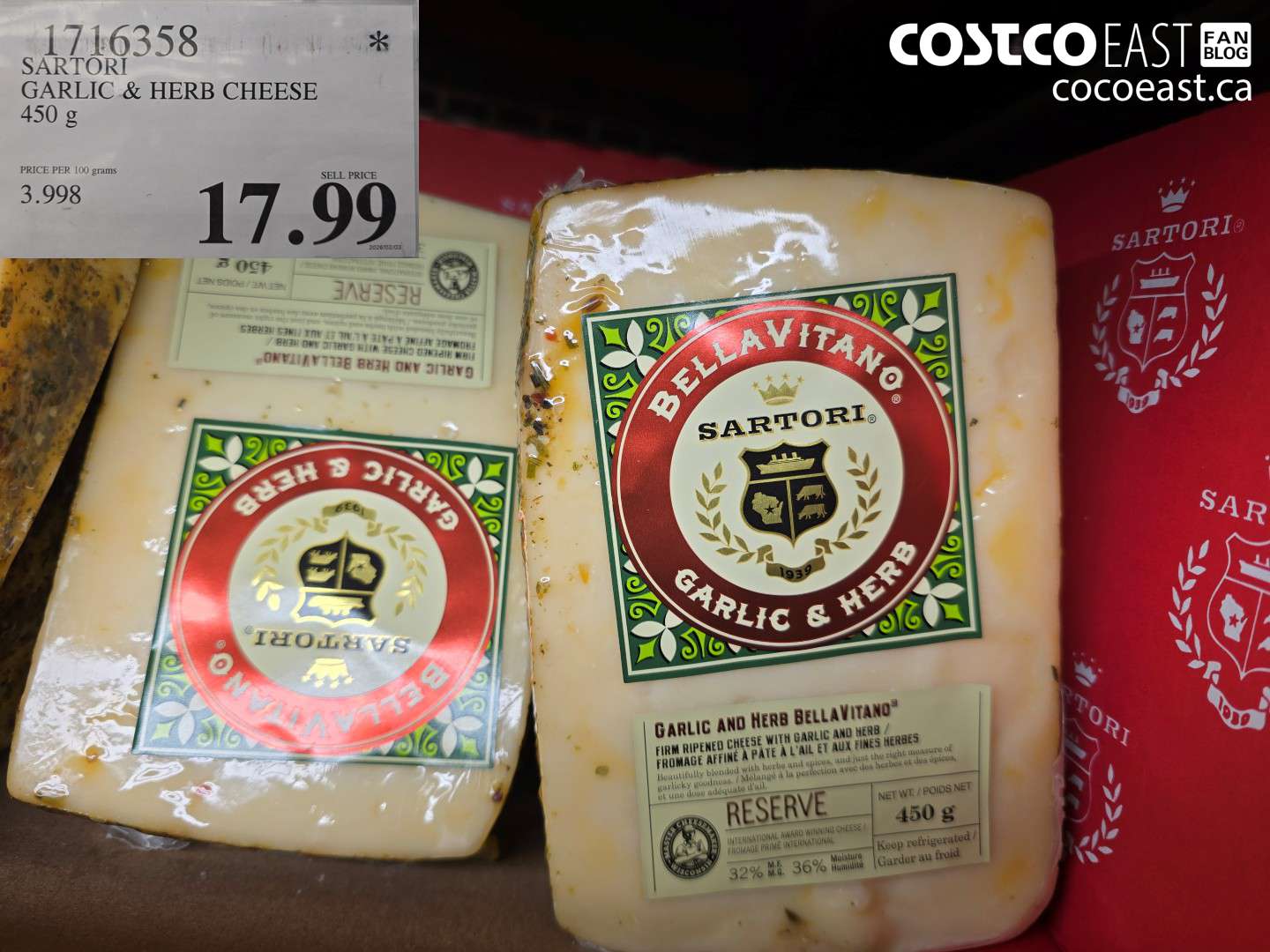 1716358 SARTORI GARLIC & HERB CHEESE $17.99