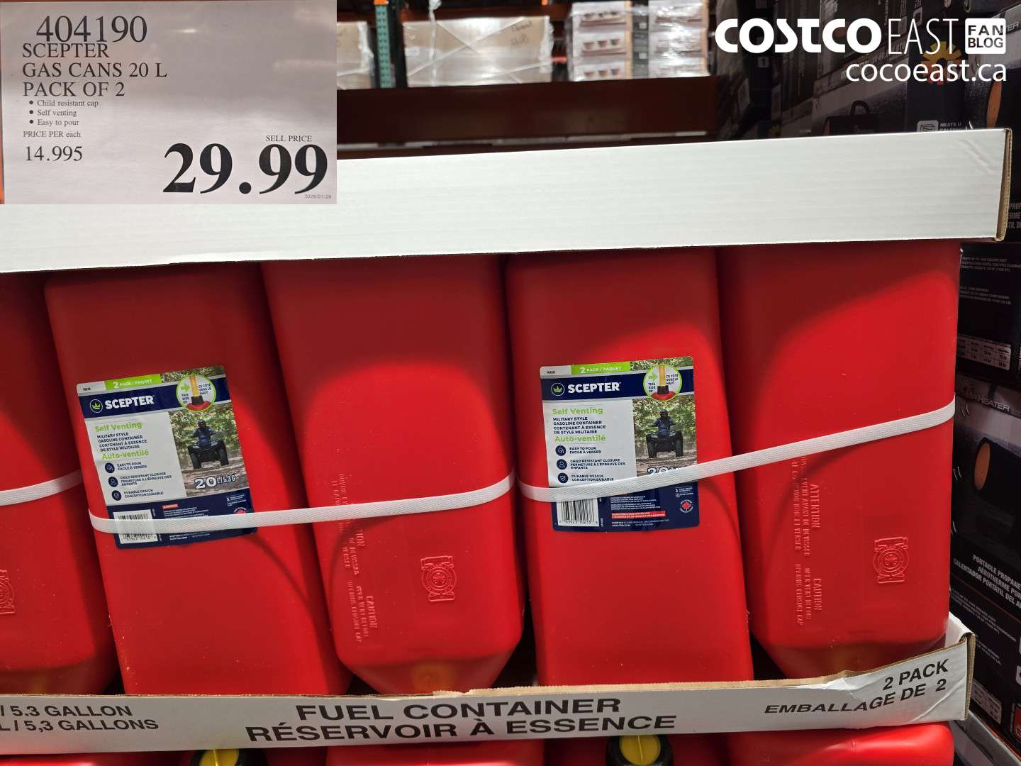 404190 SCEPTER GAS CANS 20 L PACK OF 2 $29.99