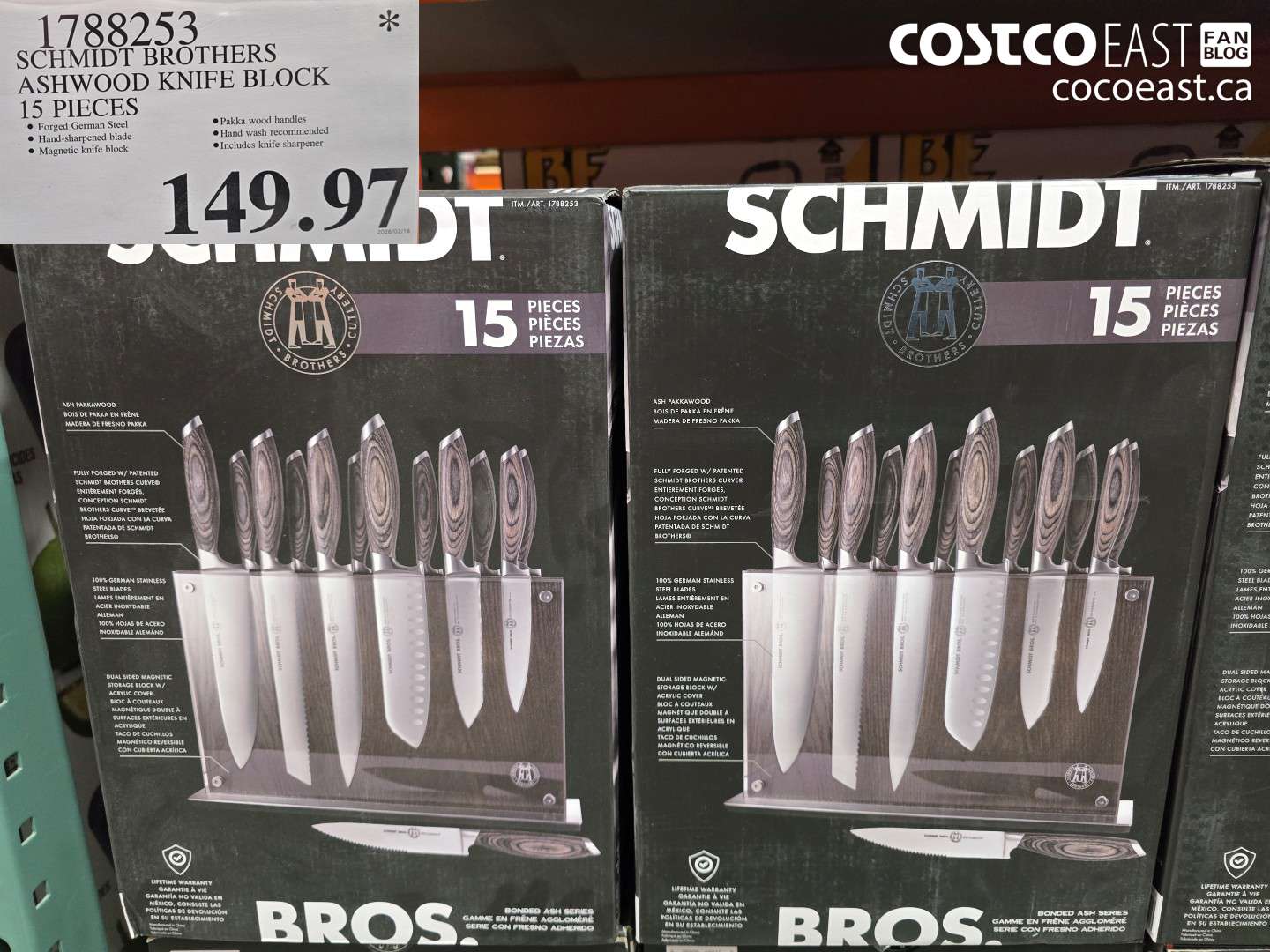 1788253 SCHMIDT BROTHERS ASHWOOD KNIFE BLOCK 15 PIECES $149.97