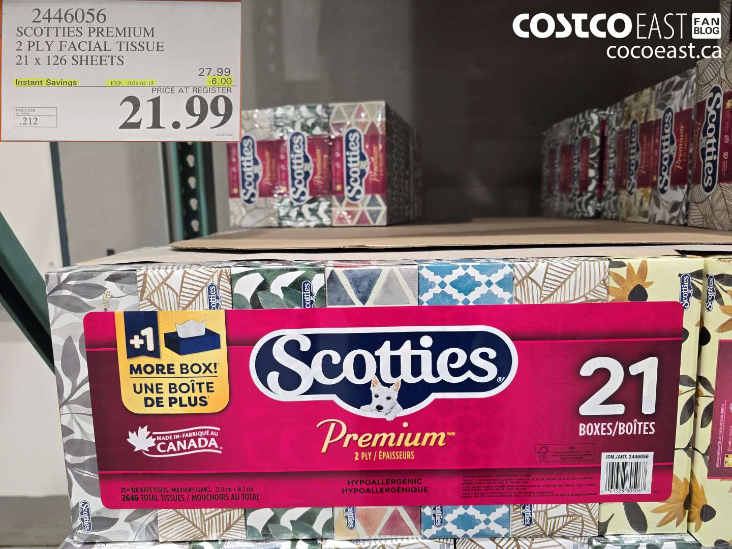 2446056 SCOTTIES PREMIUM 2 PLY FACIAL TISSUE 21 X 126 SHEETS ($6.00 INSTANT SAVINGS EXPIRES ON 2026-02-15) $21.99