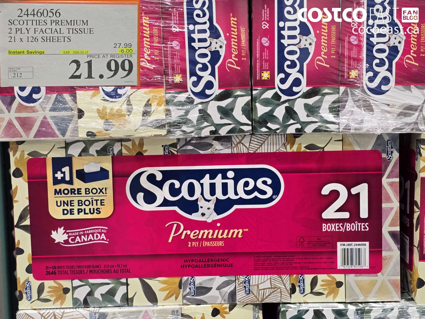 2446056 SCOTTIES PREMIUM 2 PLY FACIAL TISSUE 21 x 126 SHEETS ($6.00 INSTANT SAVINGS EXPIRES ON 2026-02-15) $21.99