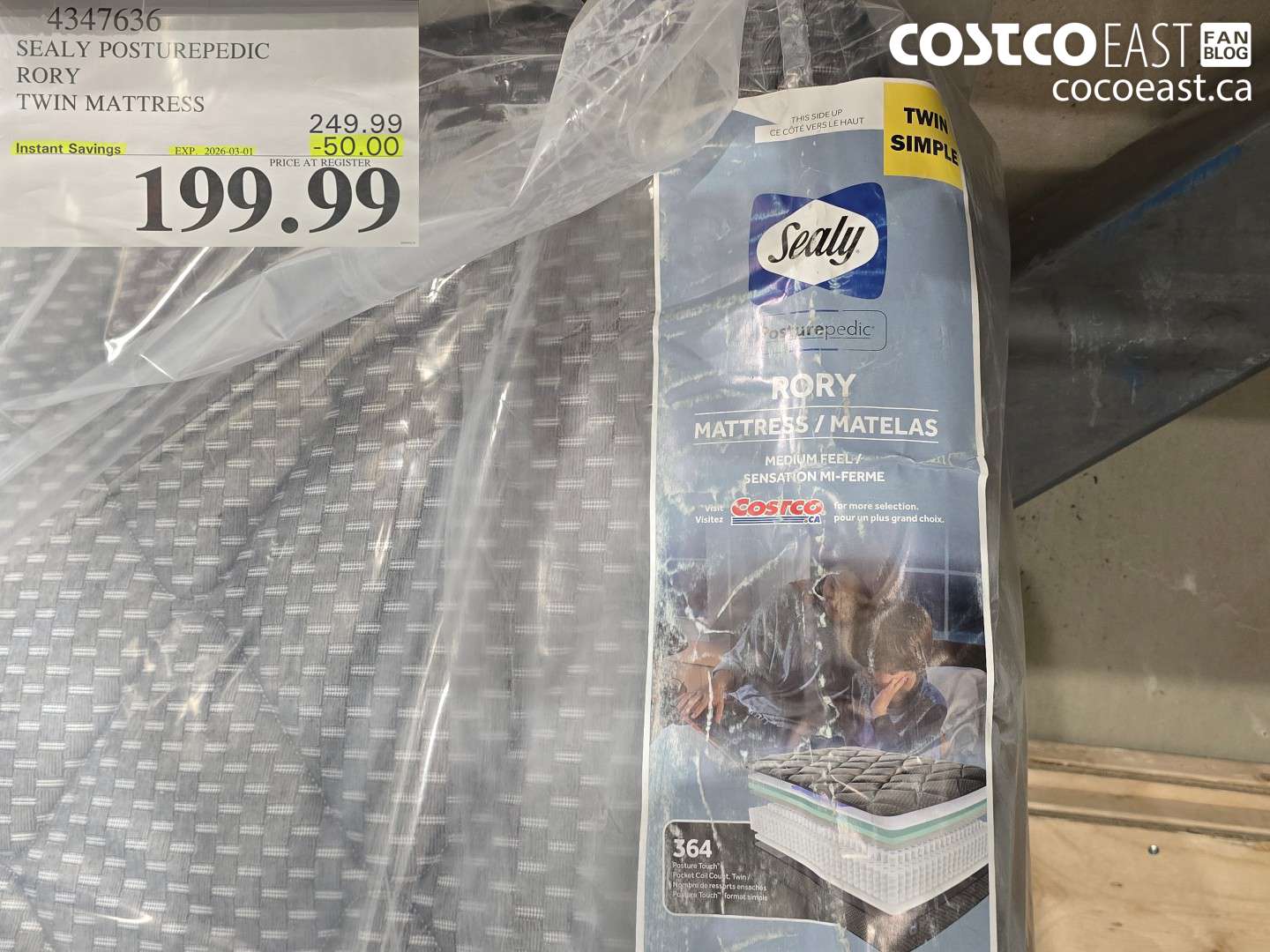 4347636 SEALY POSTUREPEDIC RORY TWIN MATTRESS ($50.00 INSTANT SAVINGS EXPIRES ON 2026-03-01) $199.99