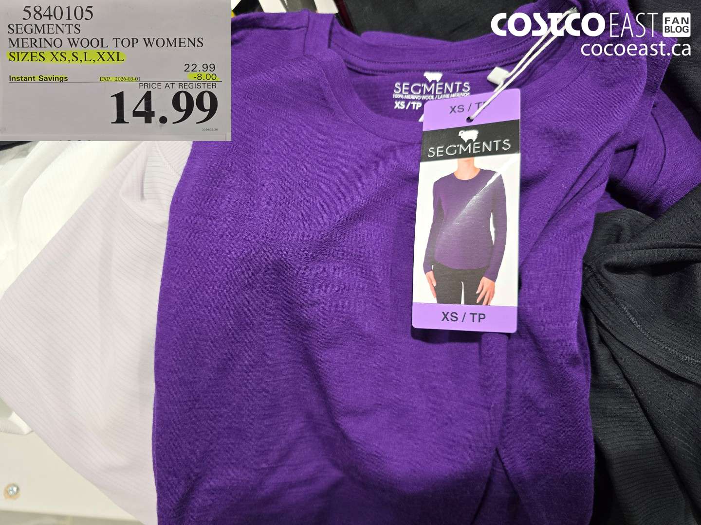 5840105 SEGMENTS MERINO WOOL TOP WOMENS SIZES XS,S,L,XXL ($8.00 INSTANT SAVINGS EXPIRES ON 2026-03-01) $14.99